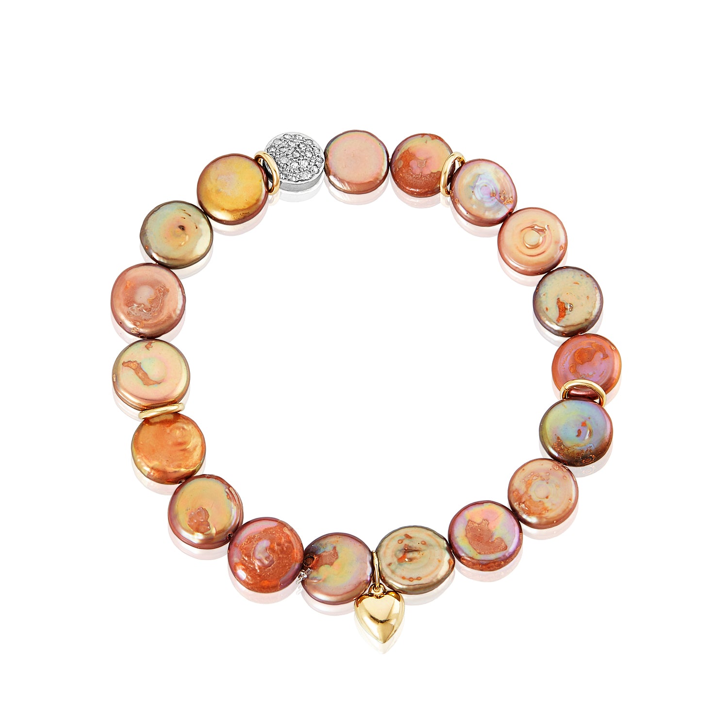 Copper Coin Pearl Beaded Bracelet