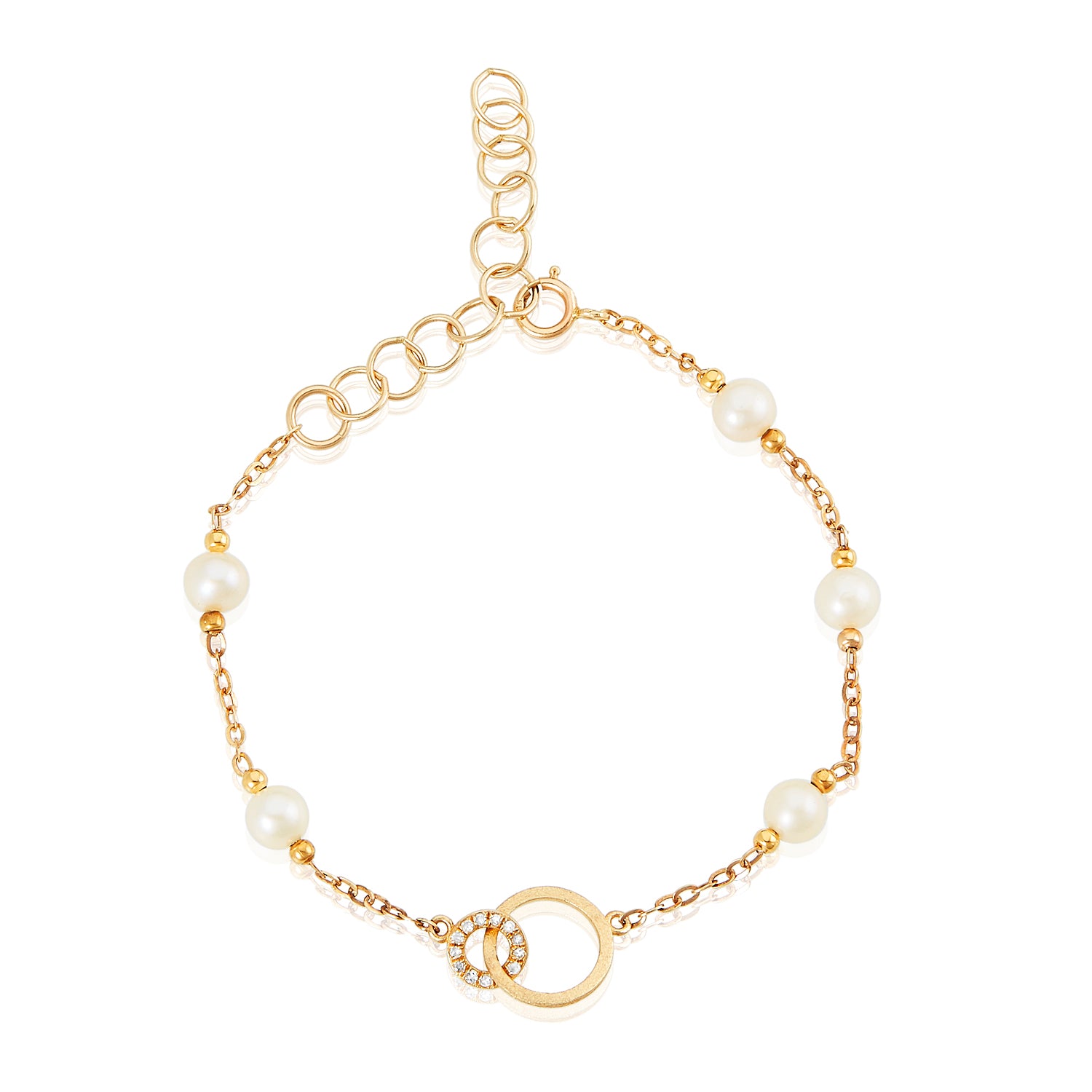Interlock Diamond Circle Pearl Bracelet