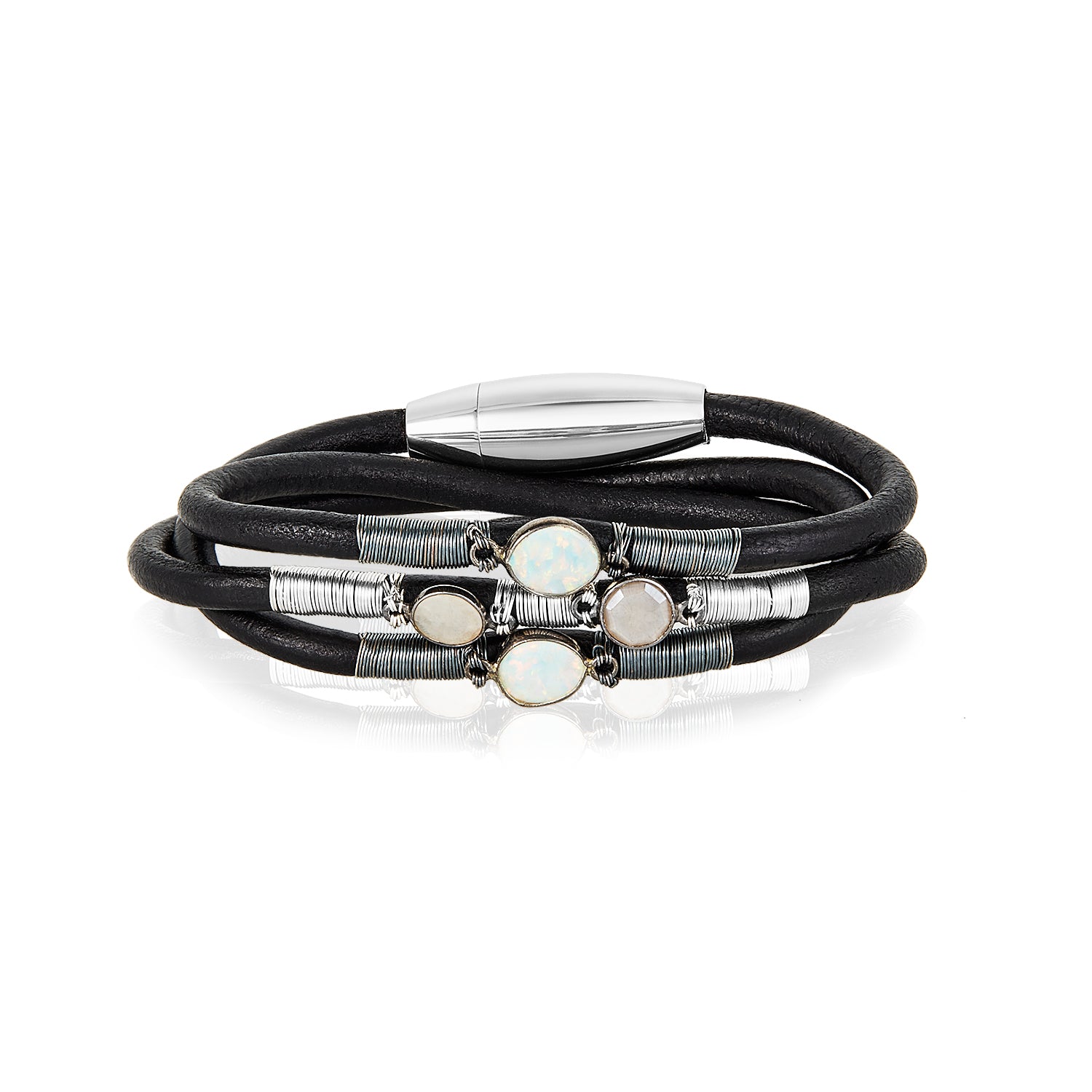 Opal Moonstone Triple Leather Bracelet
