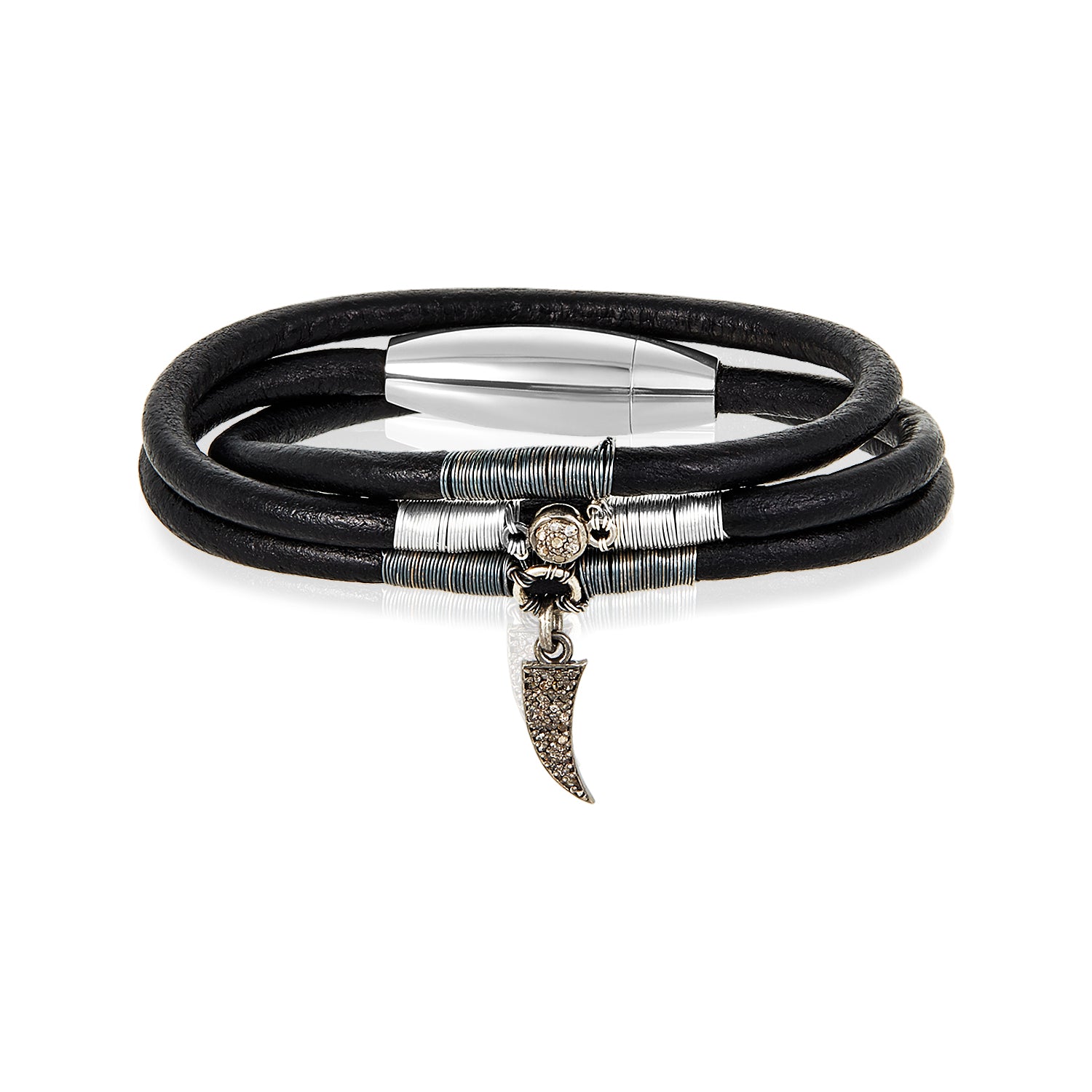 Diamond Moon Charm Leather Bracelet