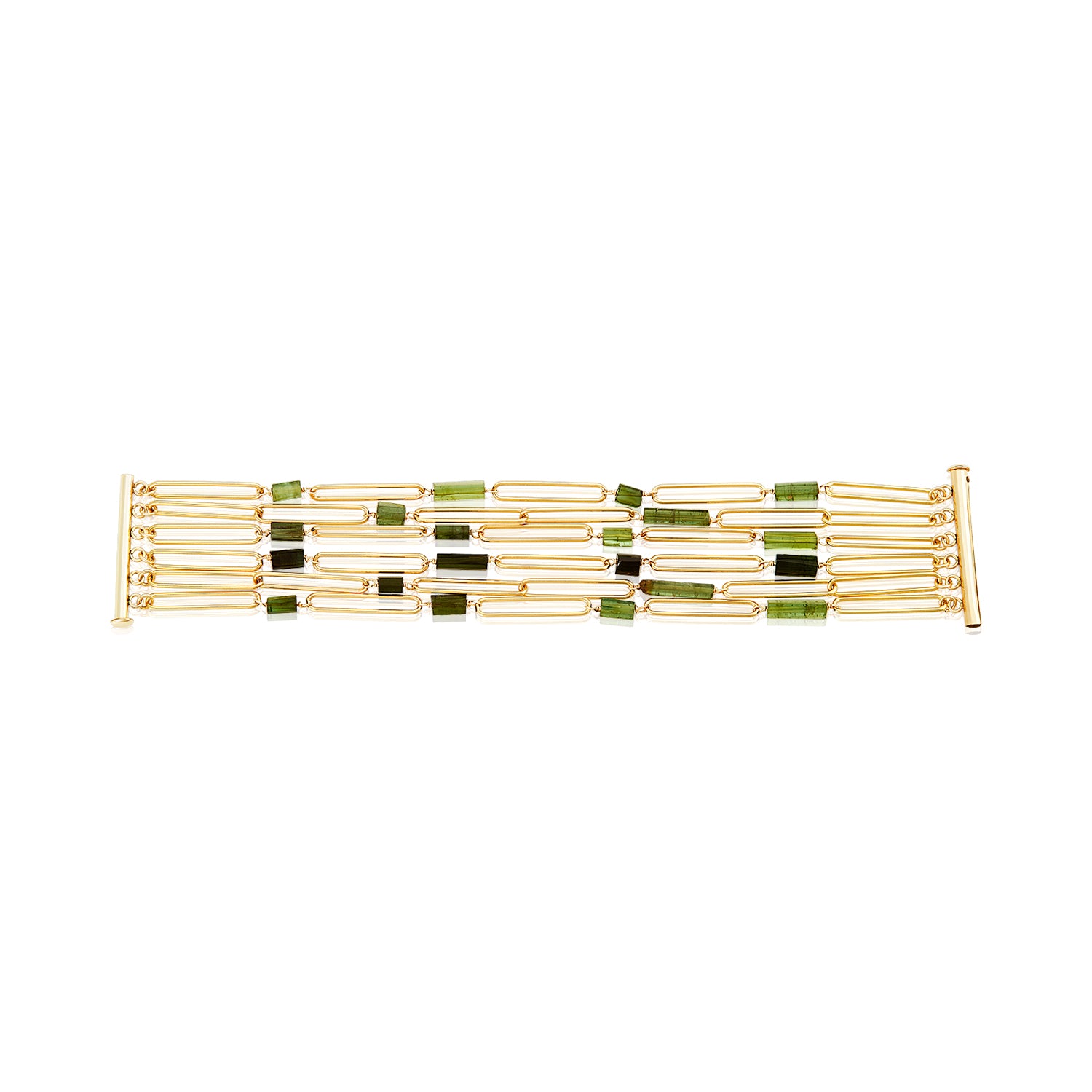 Multi-Strand Green Tourmaline Paperclip Bracelet