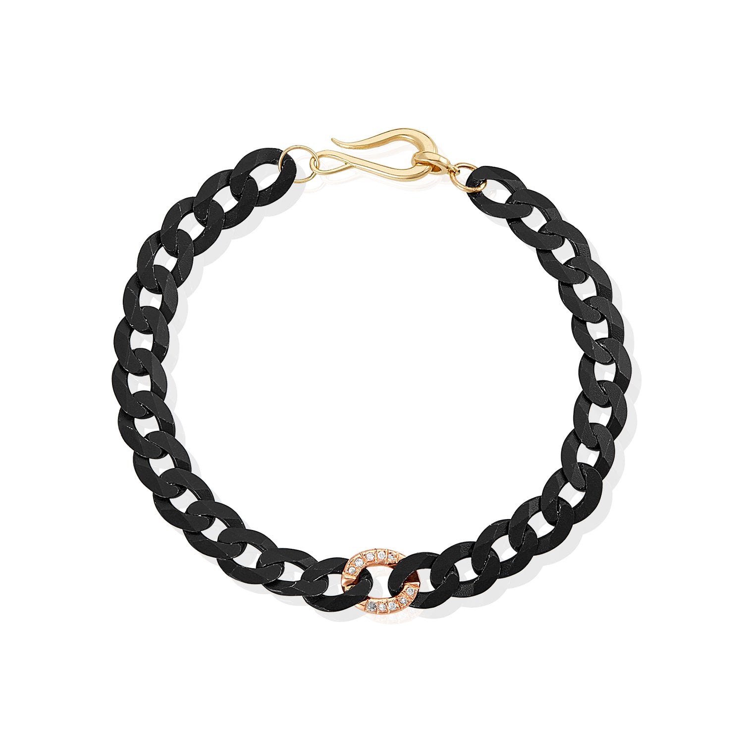 Flat Cable Chain with 14k gold diamond charm Bracelet