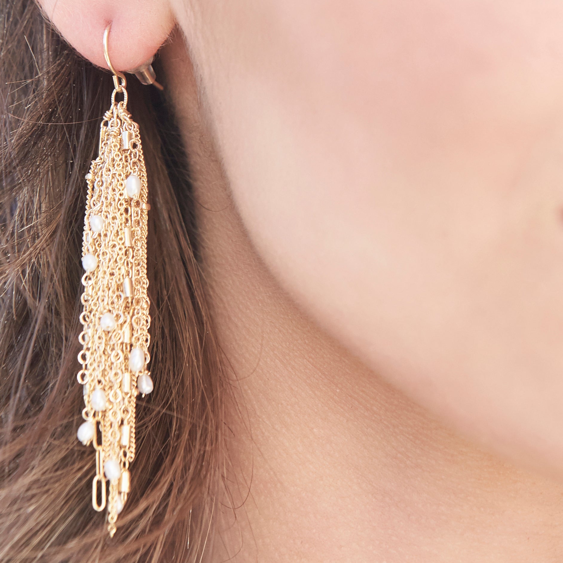 Aria Waterfall Earrings in Pearl