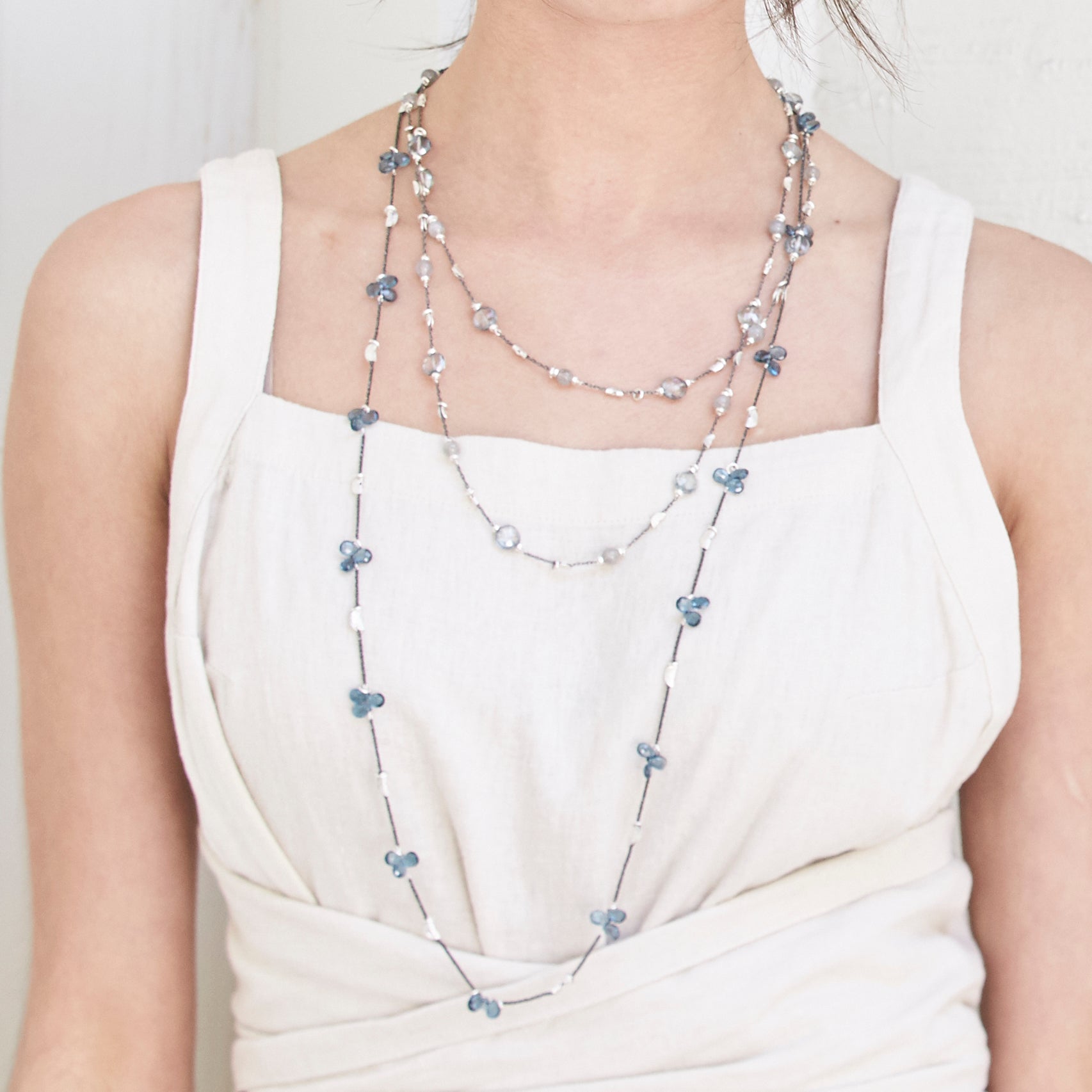 Gem Petal Half Moon Long Necklace-All London Blue Topaz