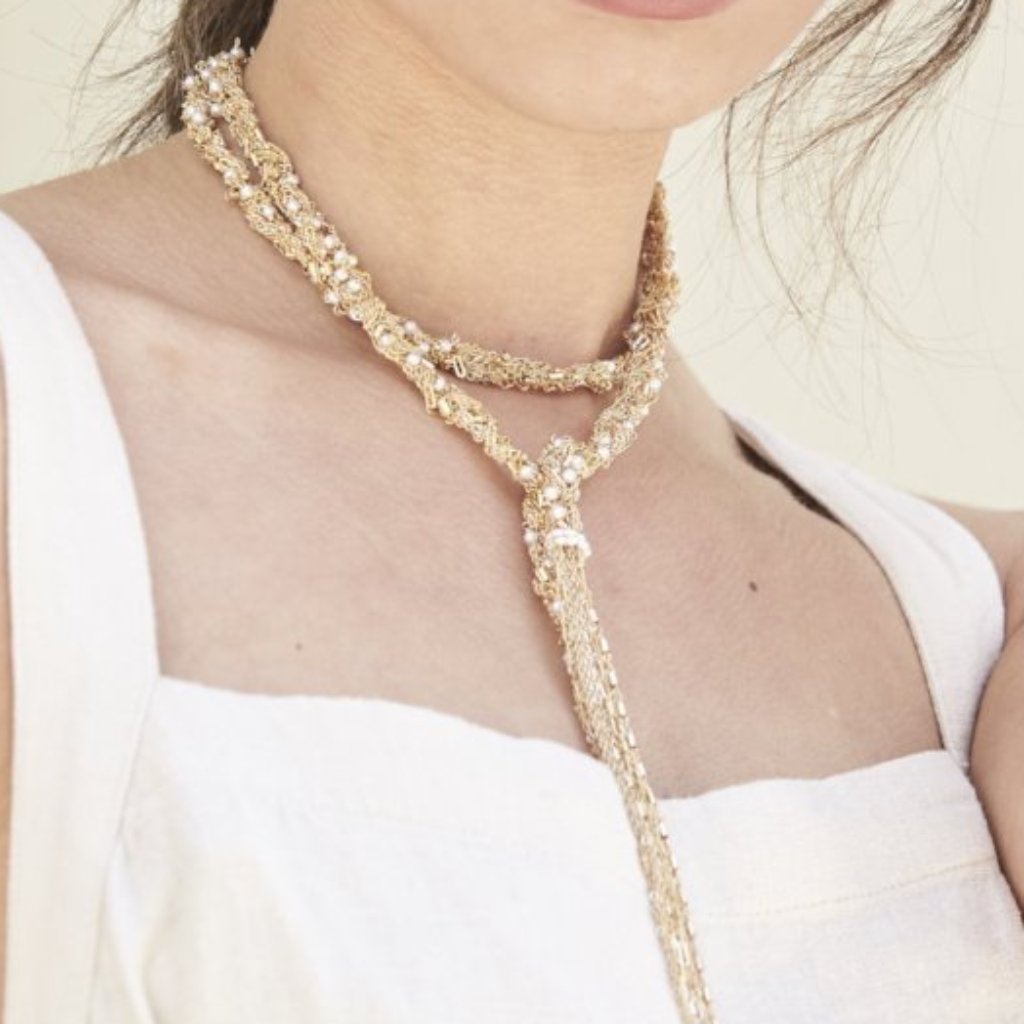 Wrap Tassel Necklace with Pearls