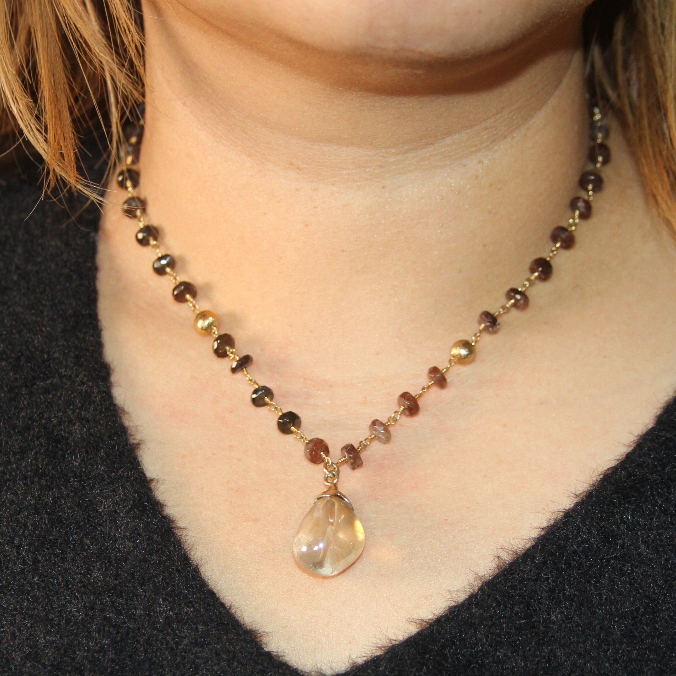 Andalusite Beads Quartz Drop Necklace