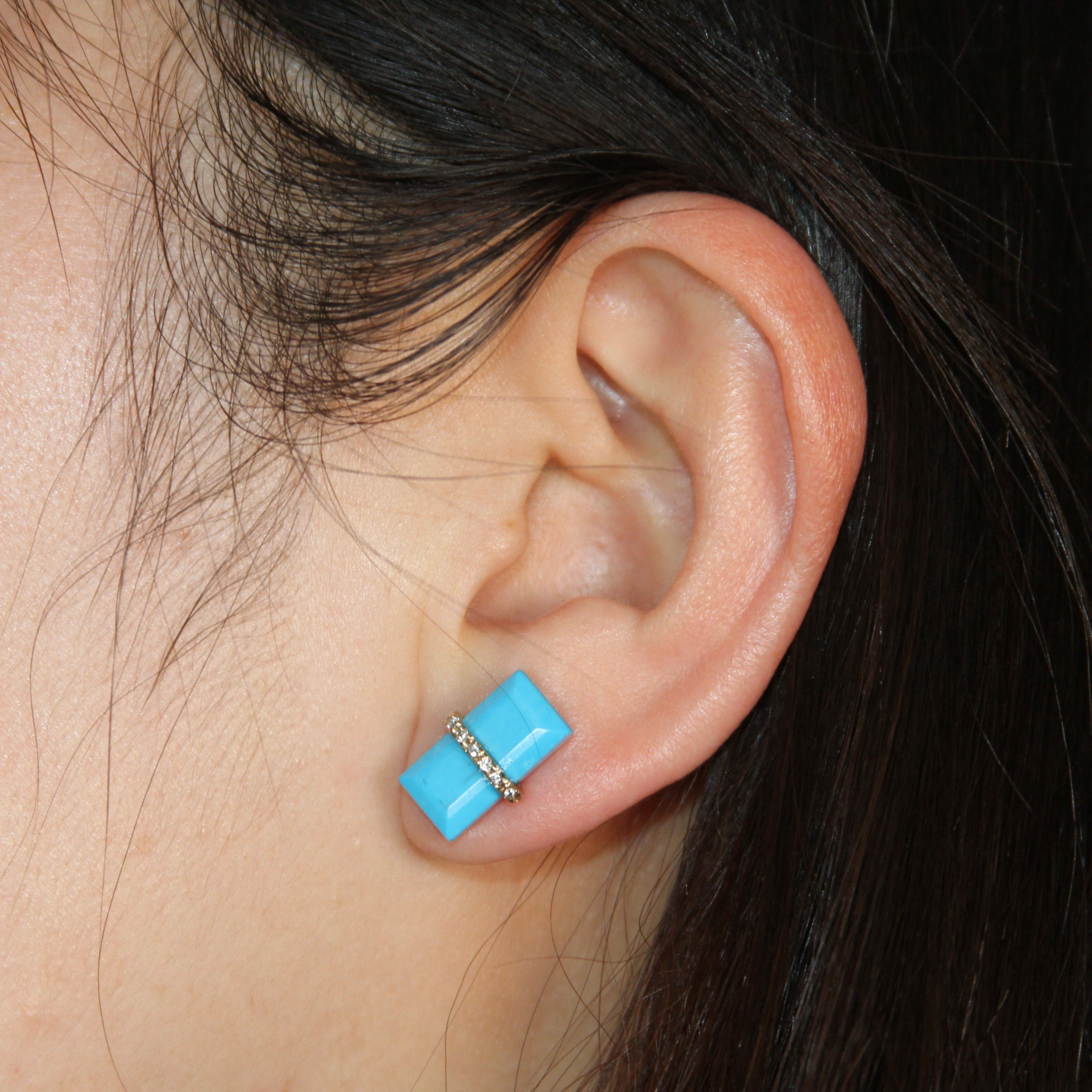 Rectangle Turquoise Diamond Studs