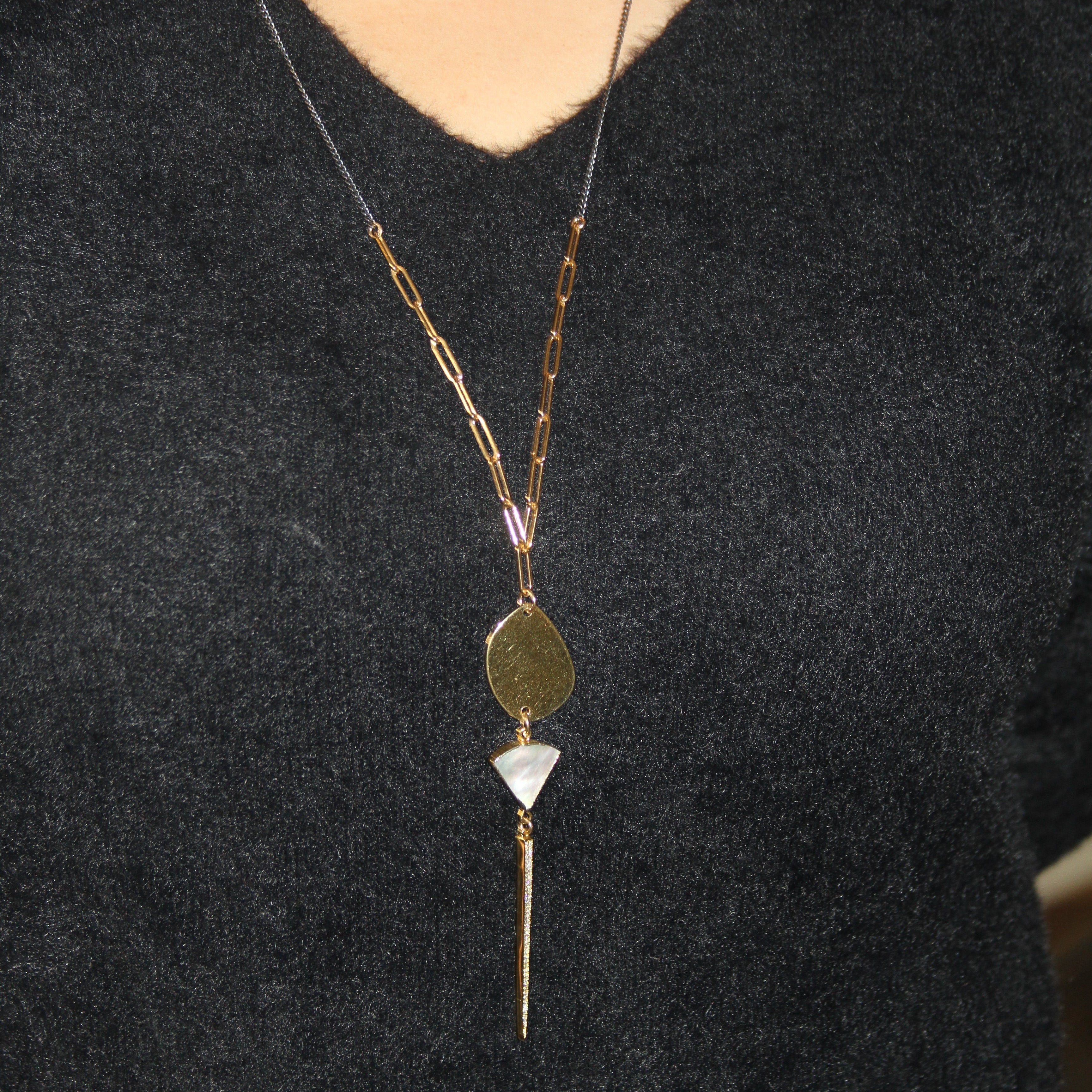 Trio Sparkly Gold Charms Long Necklace