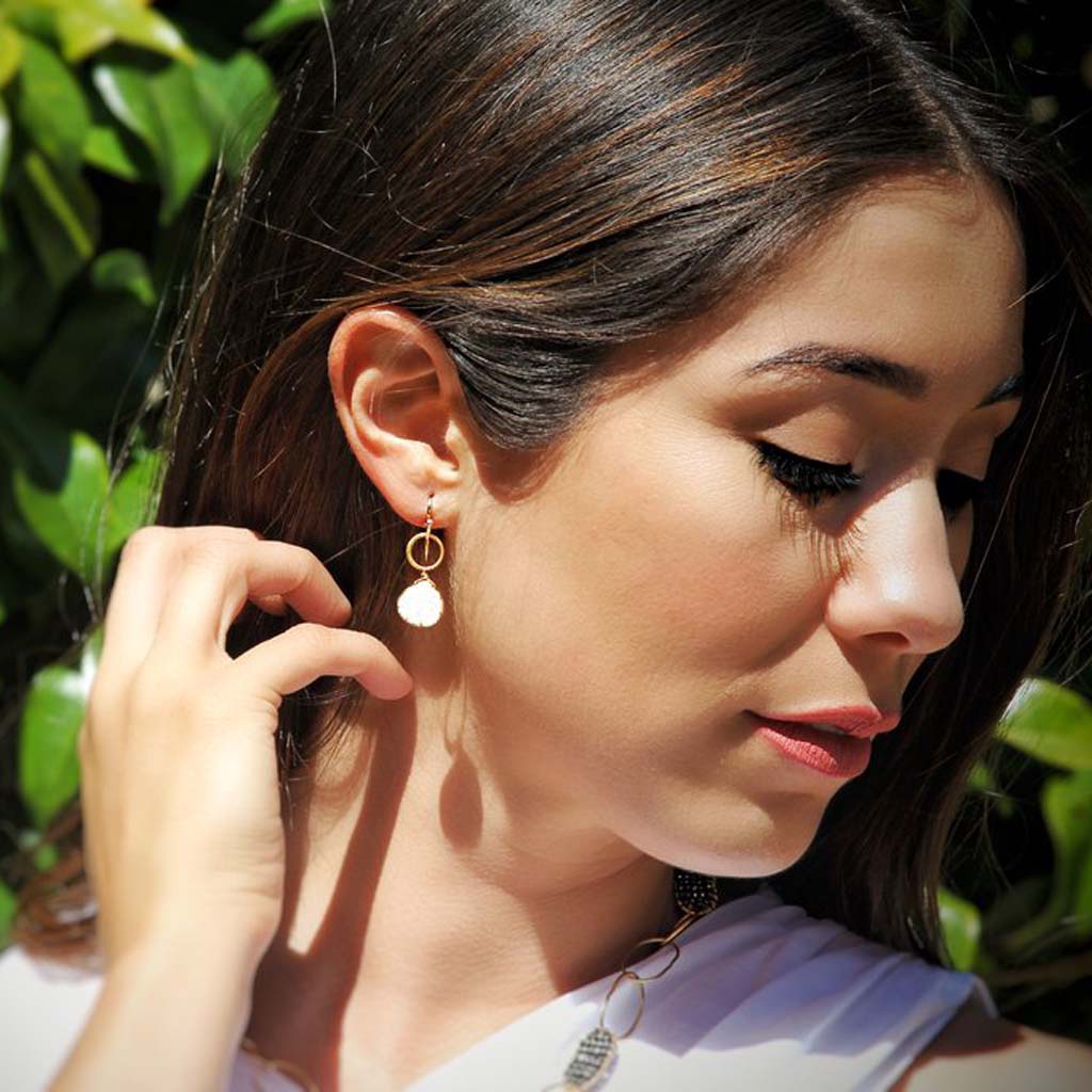 Blue Moon Druzy Earrings Light Green Druzy by Mabel Chong | Unique Handmade Earrings | Fine Jewelry for Women