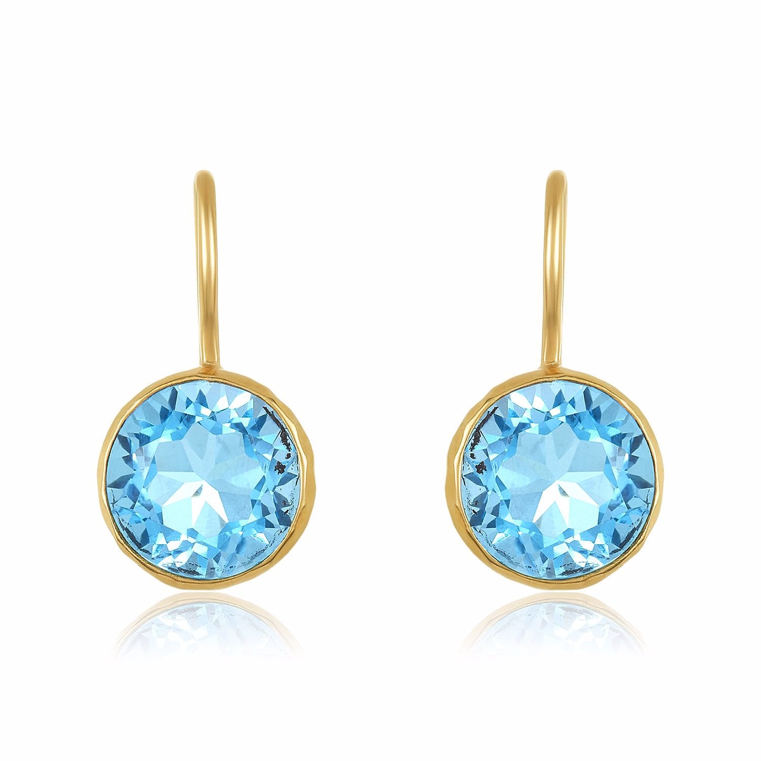 Bezel Set Blue Topaz Earrings-14k gold