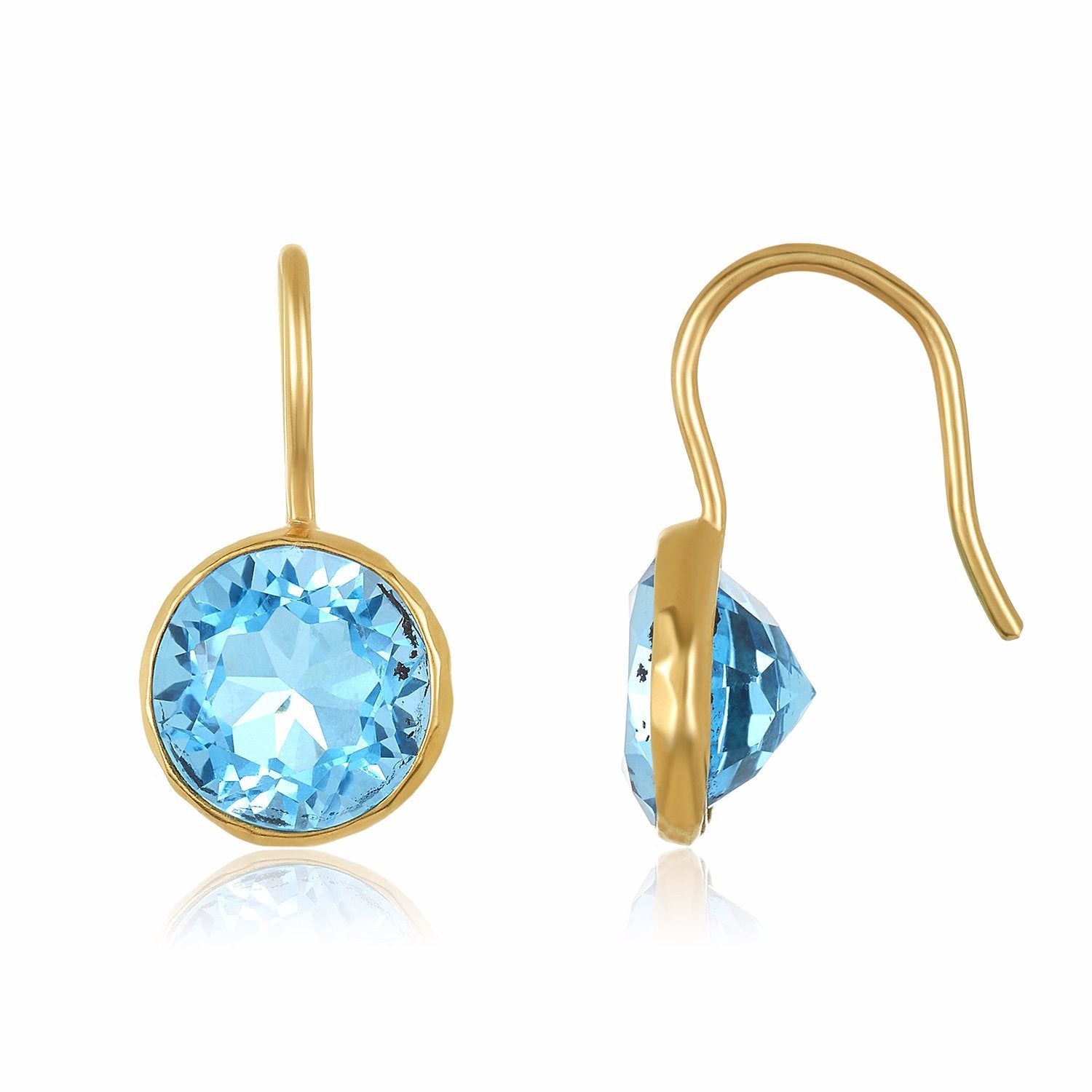 Bezel Set Blue Topaz Earrings-14k gold