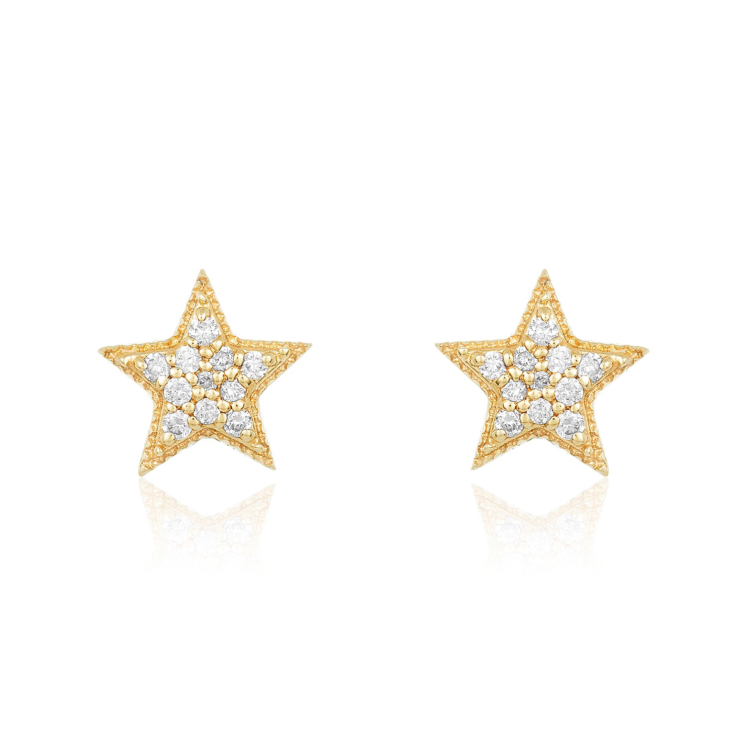 Star Or Moon Pave Diamonds Studs 14K