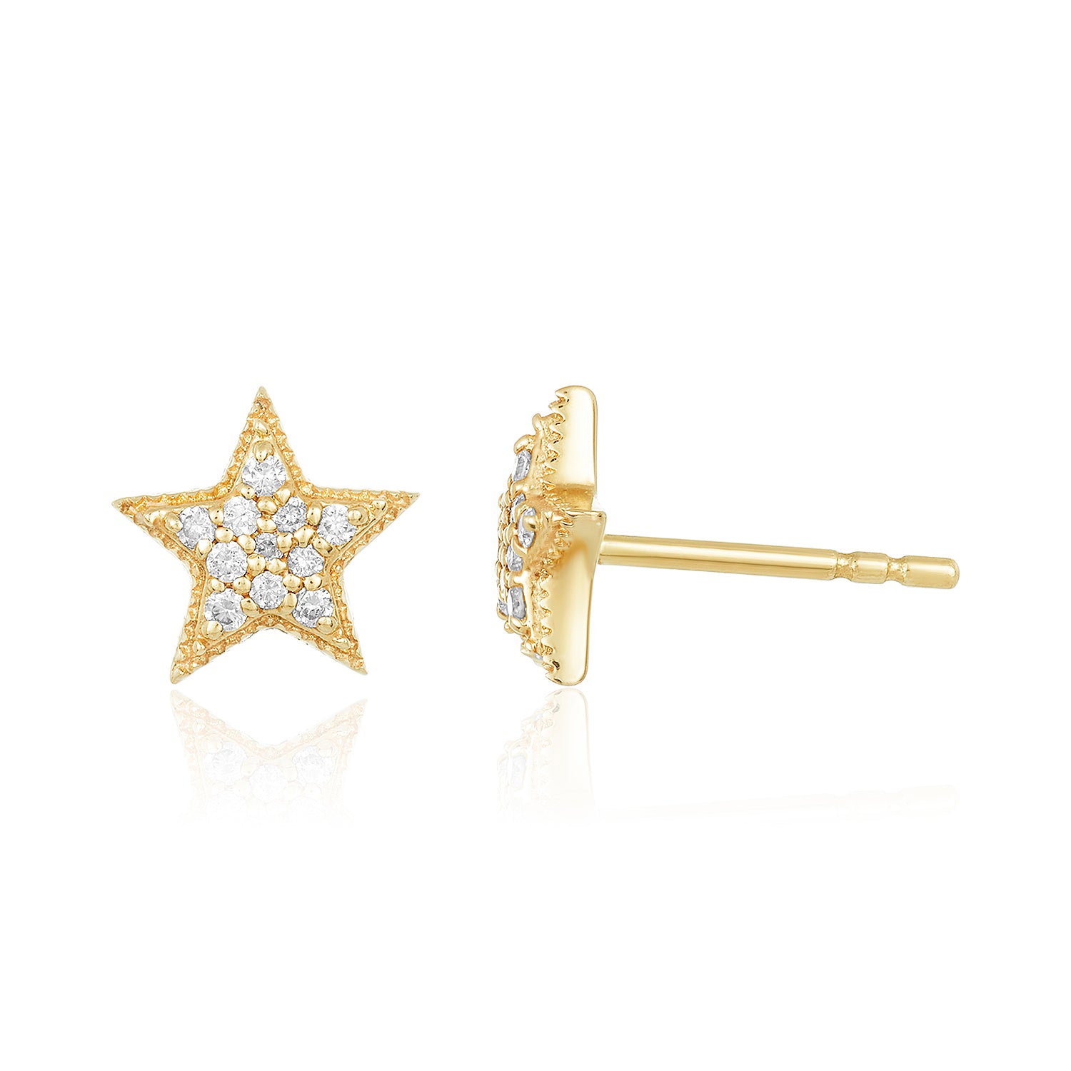 Star Or Moon Pave Diamonds Studs 14K