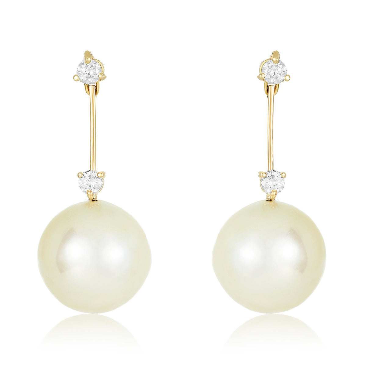 Lab-grown Diamond Dangle Pearl Earrings-14k