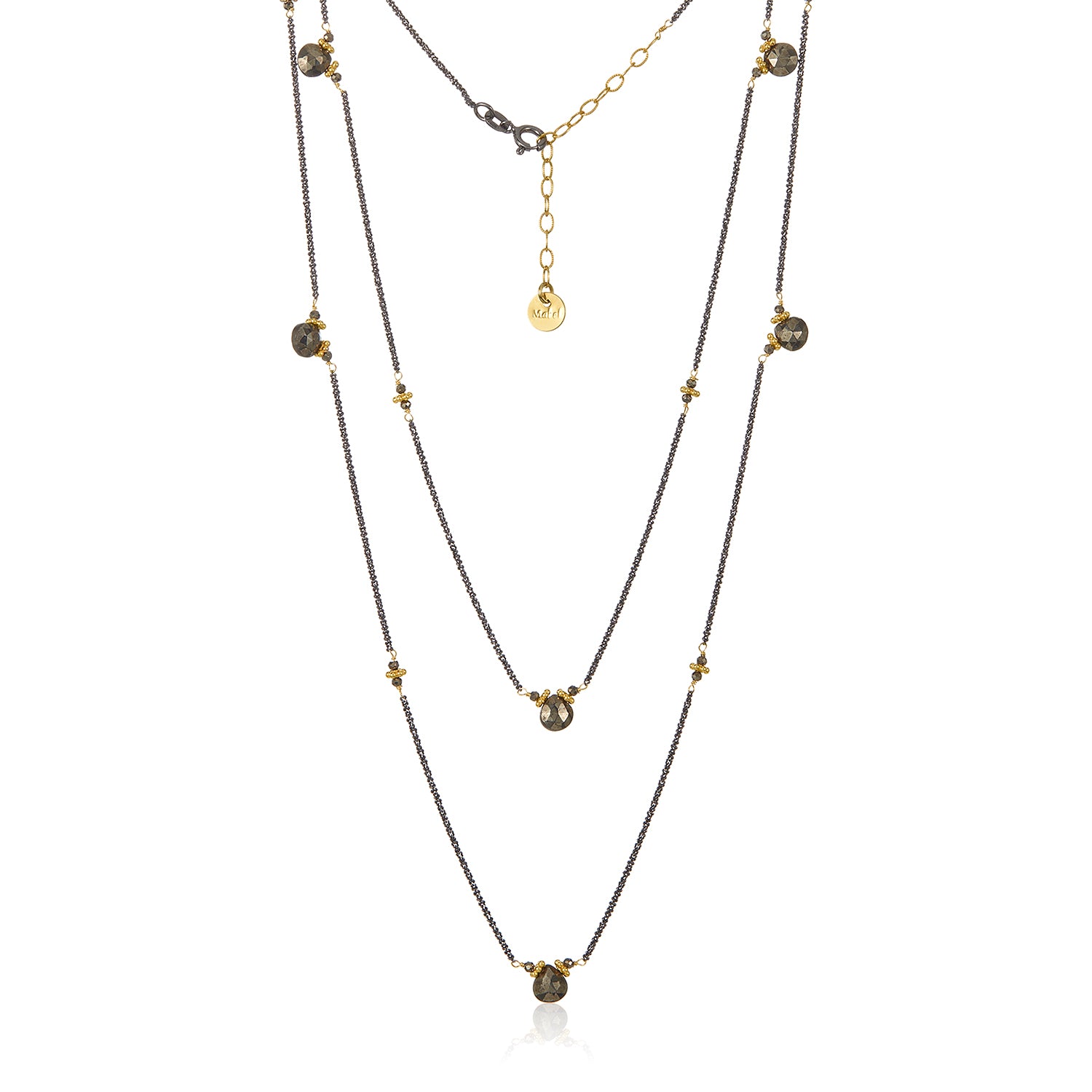 Flapper Chic Long Silver Necklace- Pyrite
