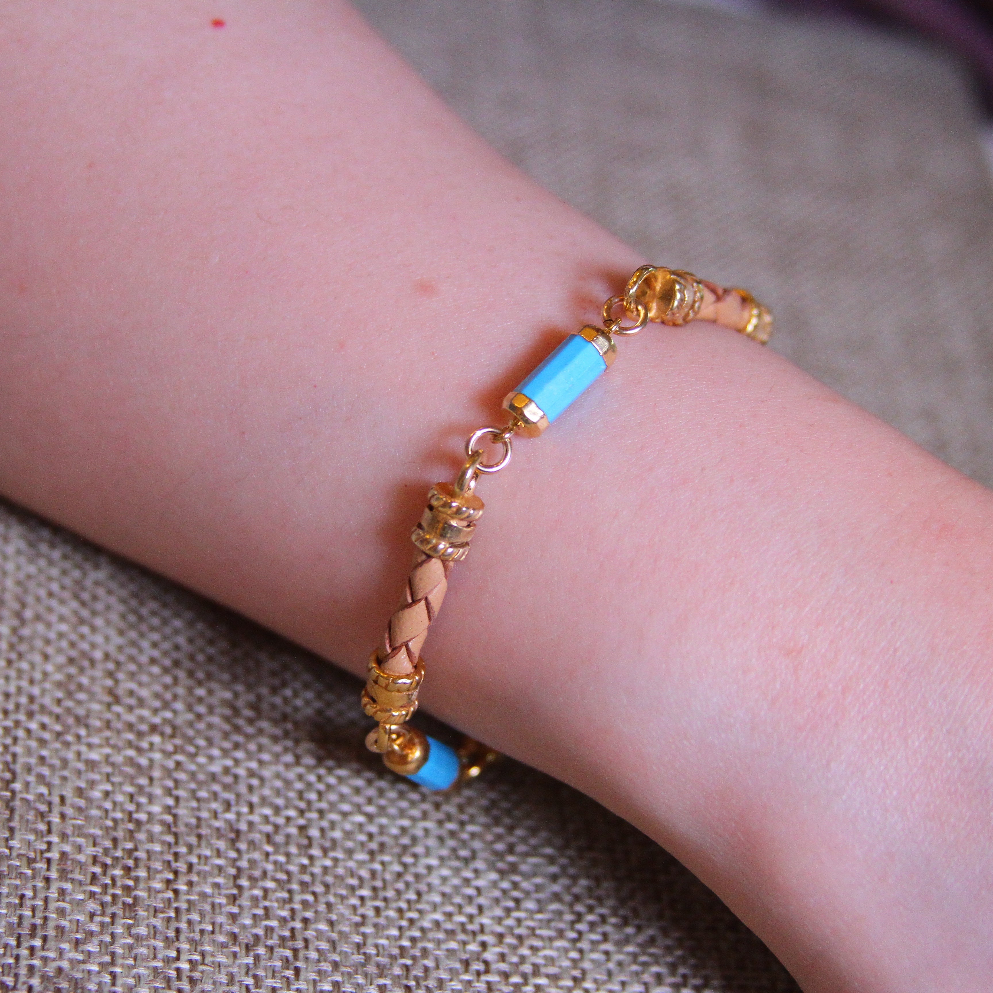 Tubular Turquoise Linked Leather Bracelet