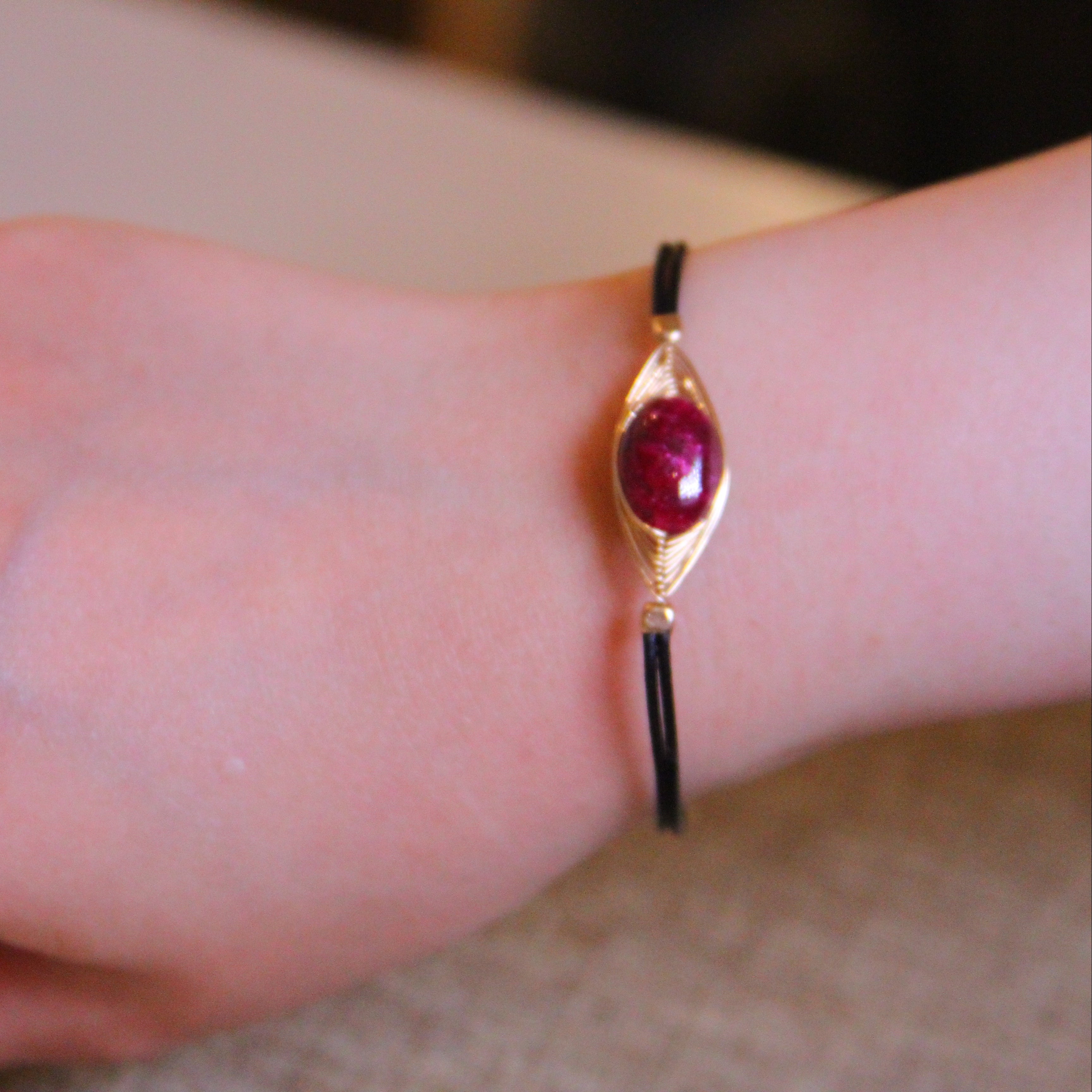 Golden Eye Ruby Leather Bracelet