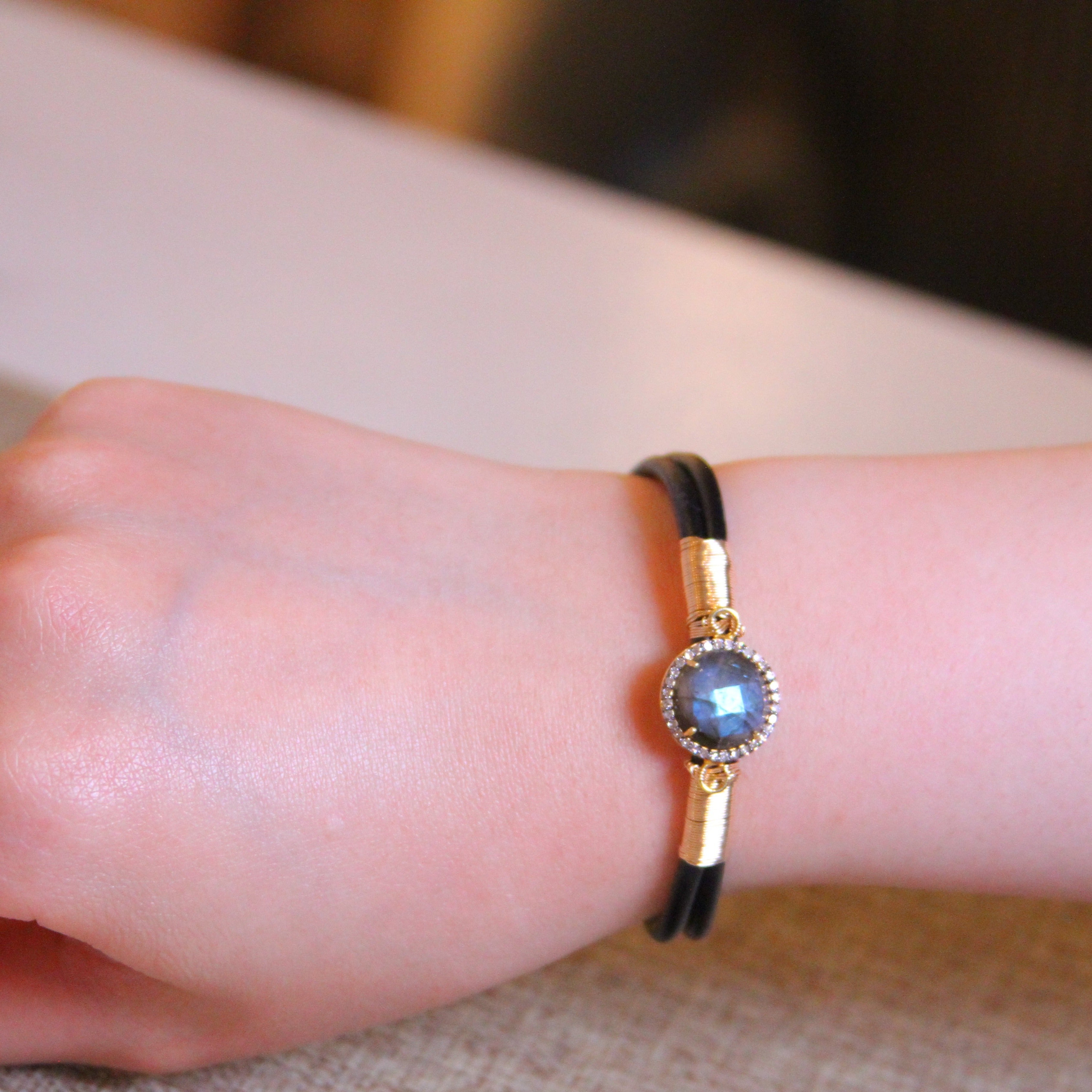 Labradorite Double Thin Leather Bracelet