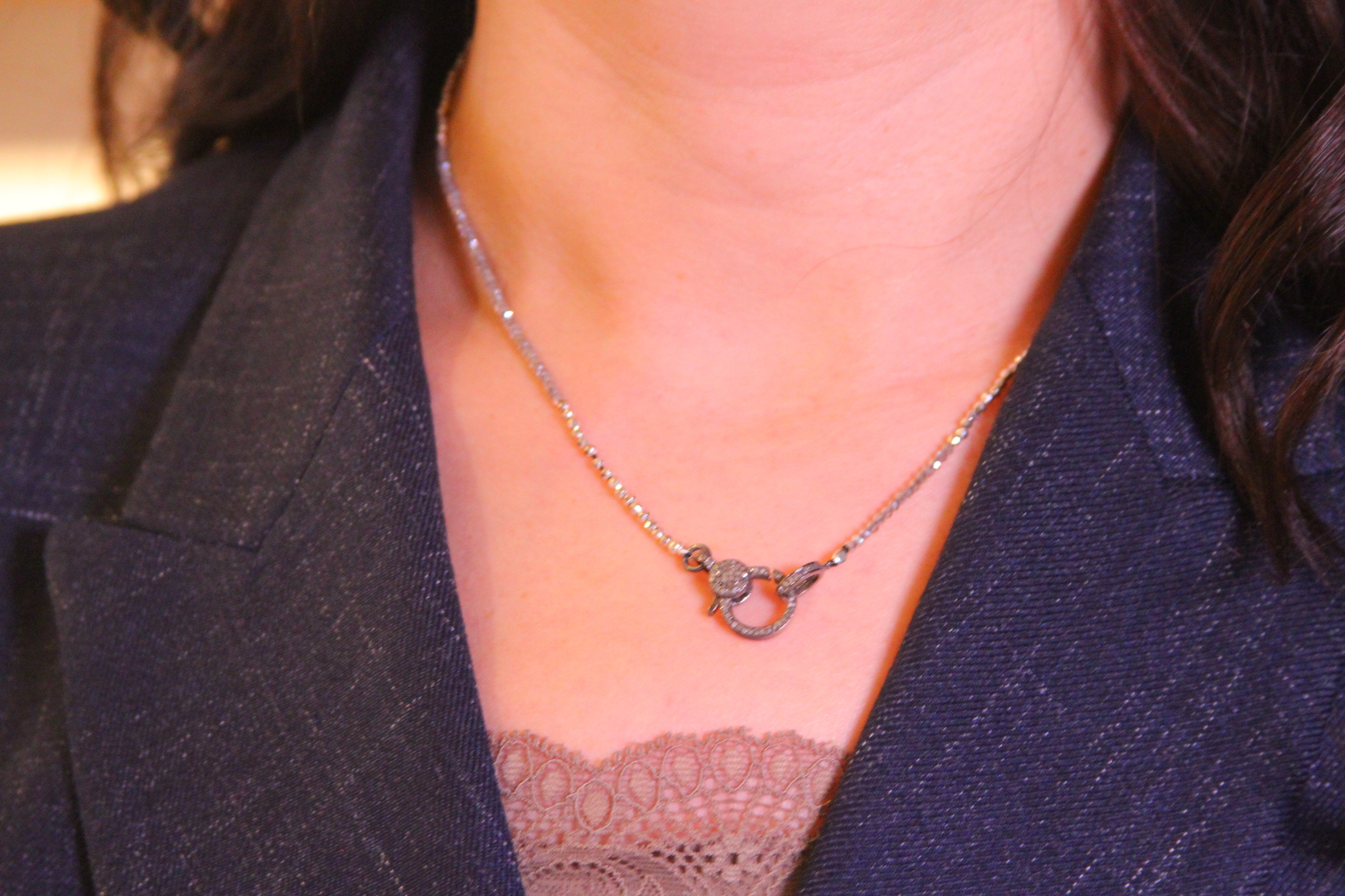 Polly Pyrite and Labradorite Pave Diamond Lock Necklace