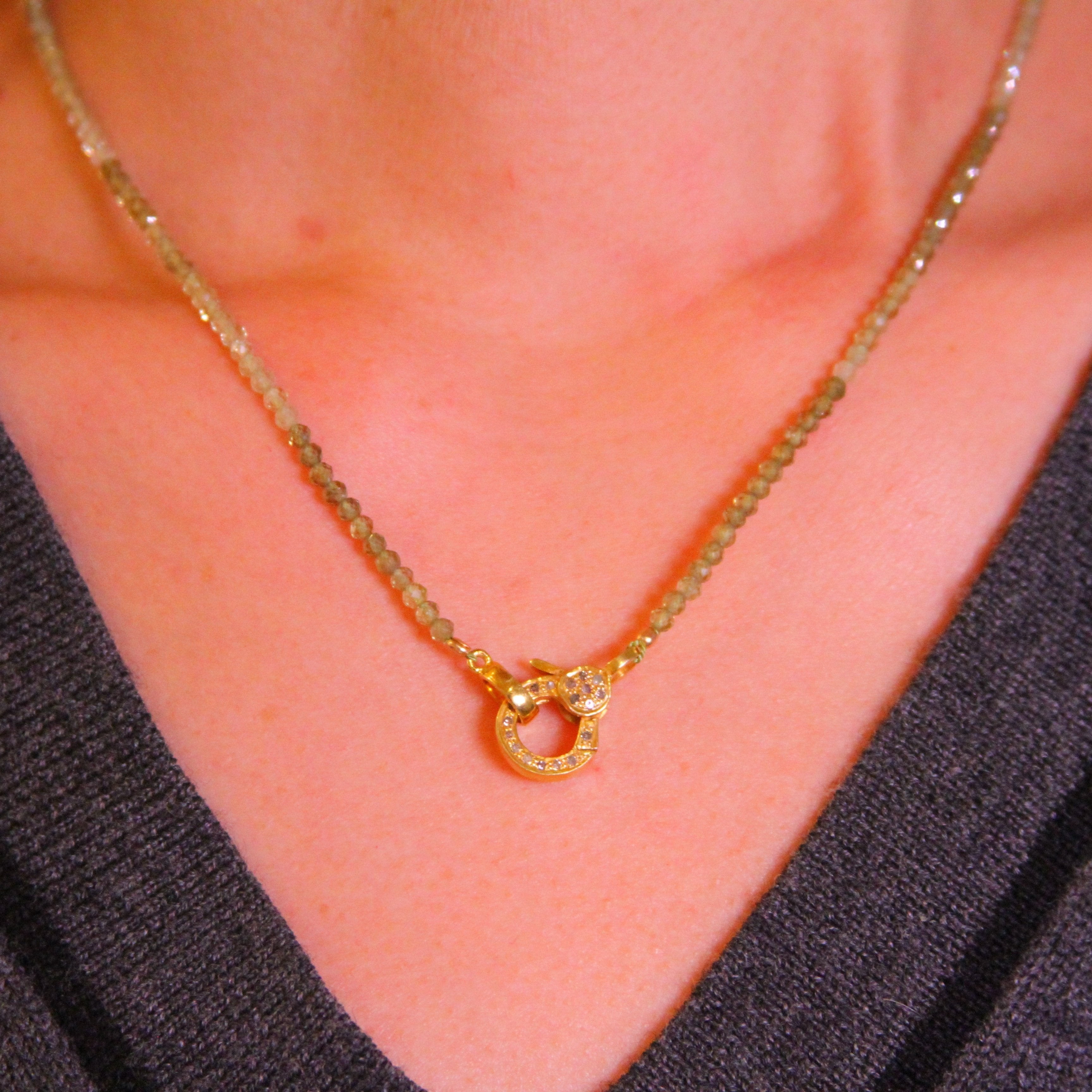 Polly Green Garnet Pave Diamond Lock Necklace