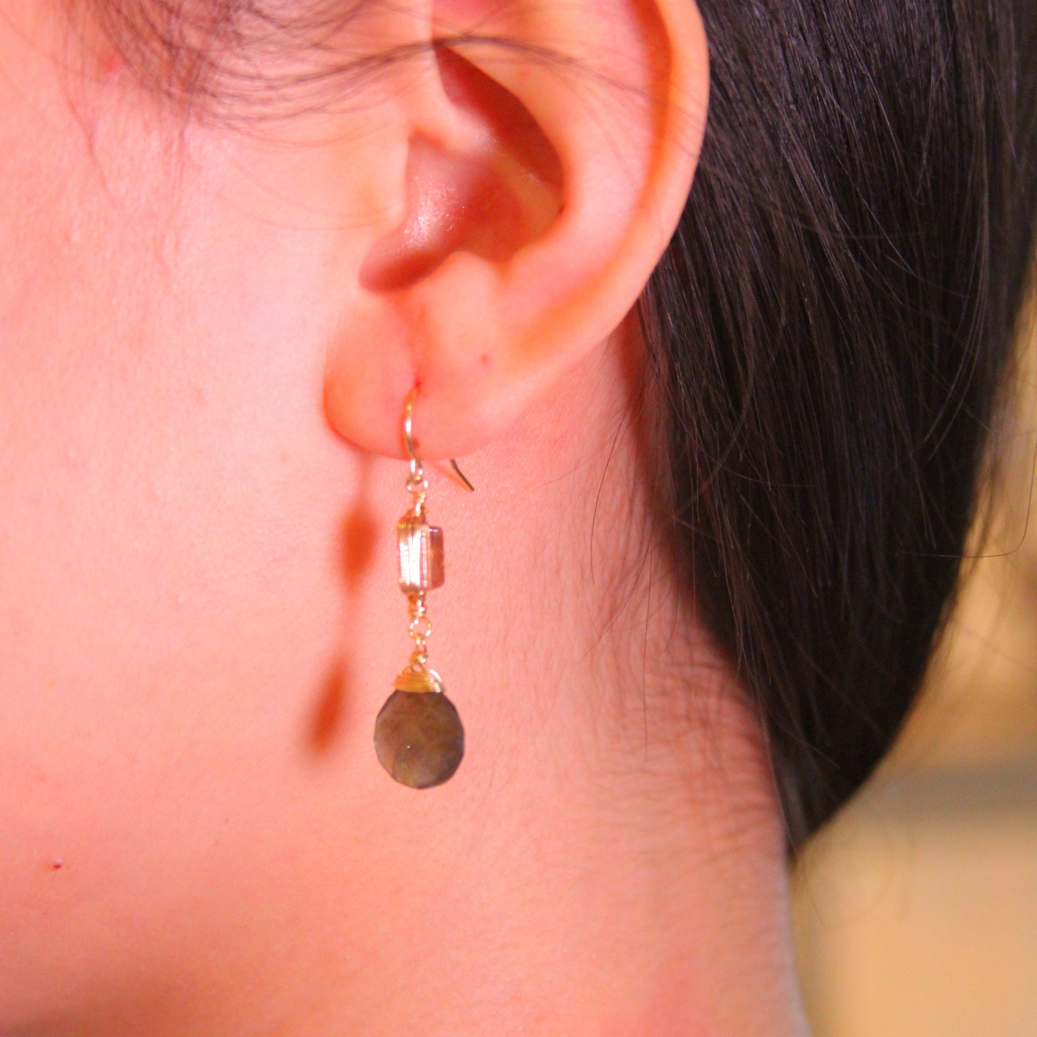 Tourmaline Wired Gem Drop Earrings