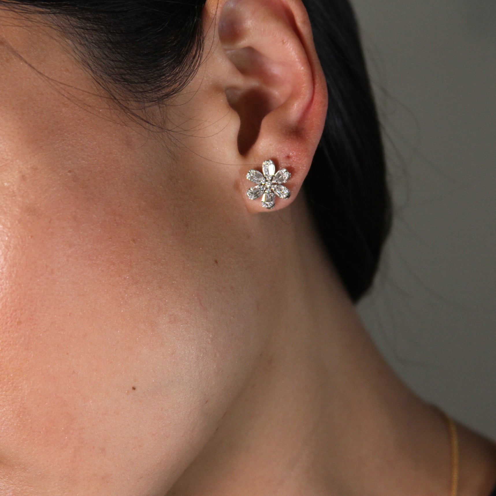 Floral Lab Diamond Studs-White Gold