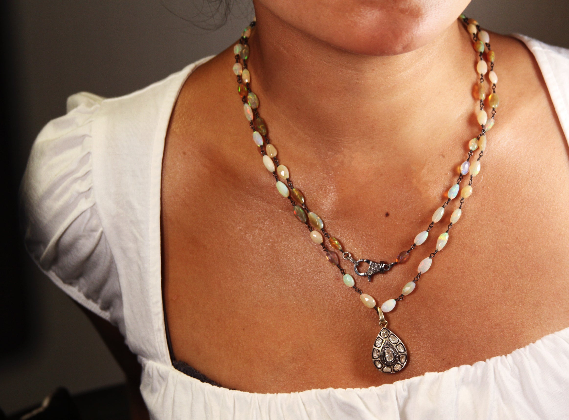 Cassandra Opal Diamond Clasp Necklace