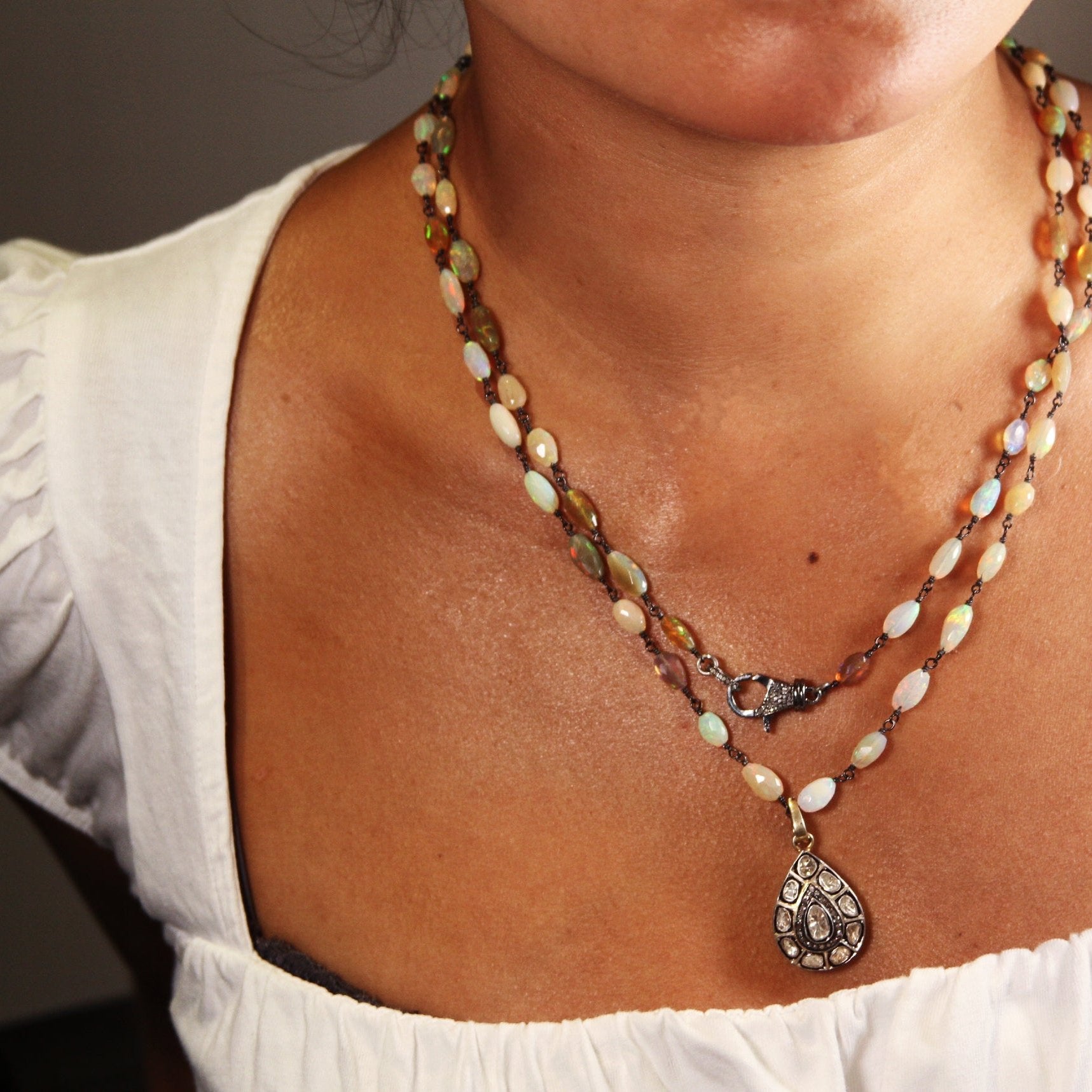 Cassandra Opal Diamond Clasp Necklace