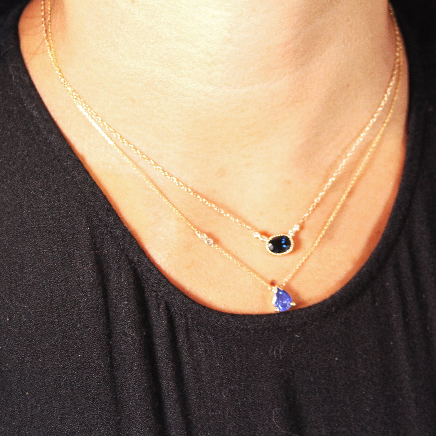 Ceylon Pear-Shaped Sapphire Duo Diamond Necklace