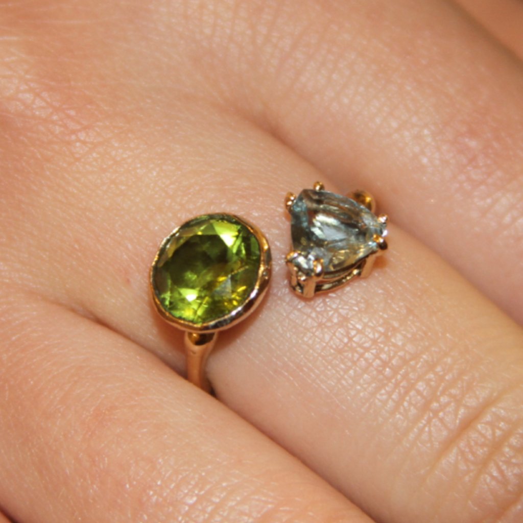 Gemini Ring - Aquamarine & Peridot