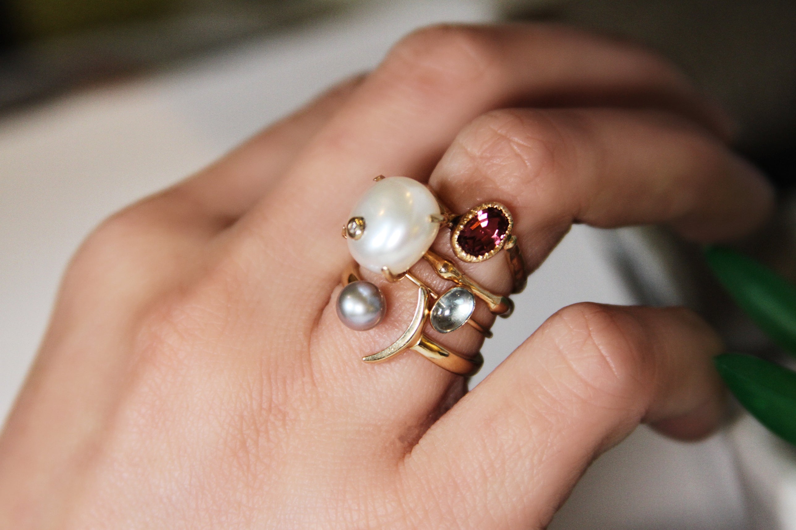 Crescent Moon Pearl Ring