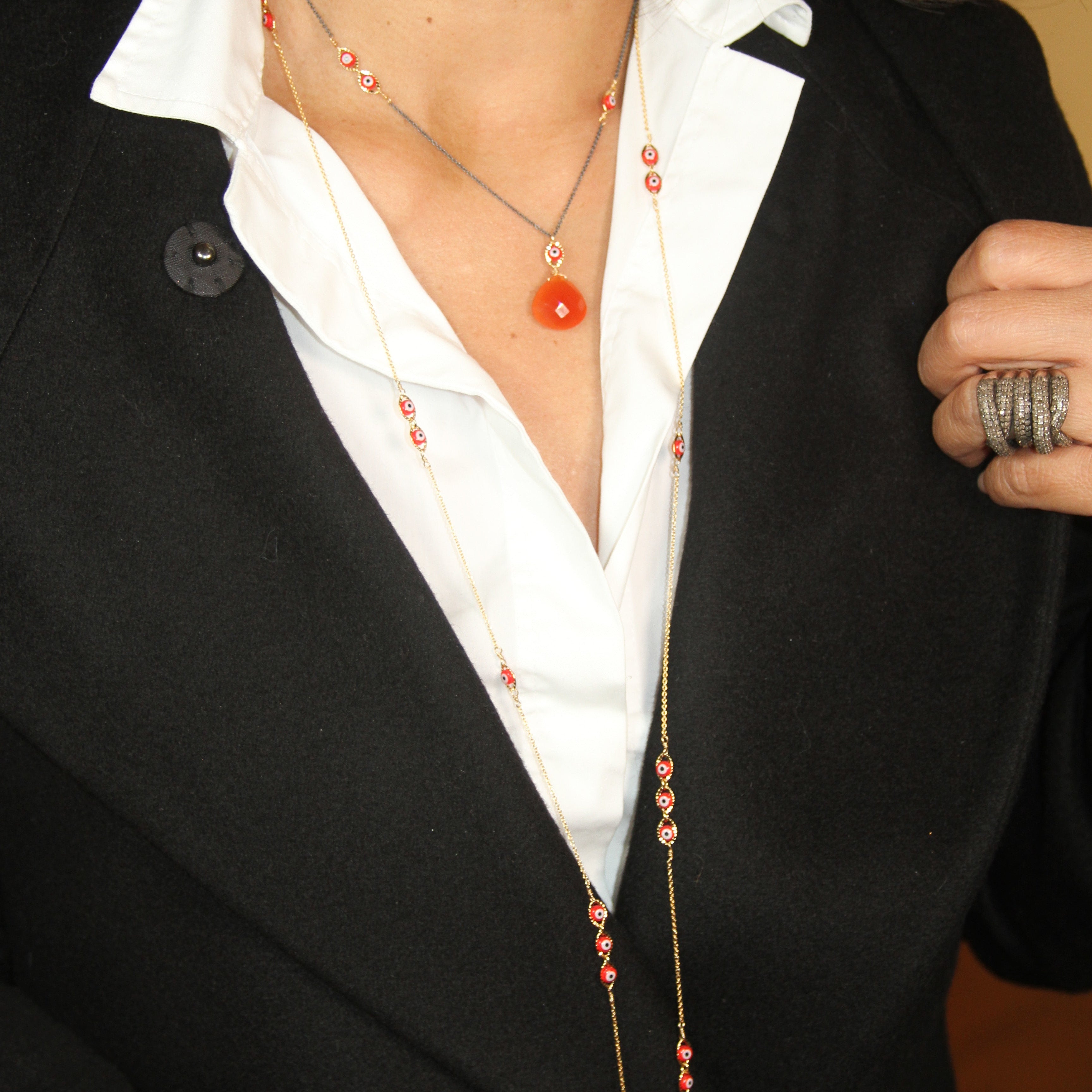 Evil Eye Gold Charm Long Necklace