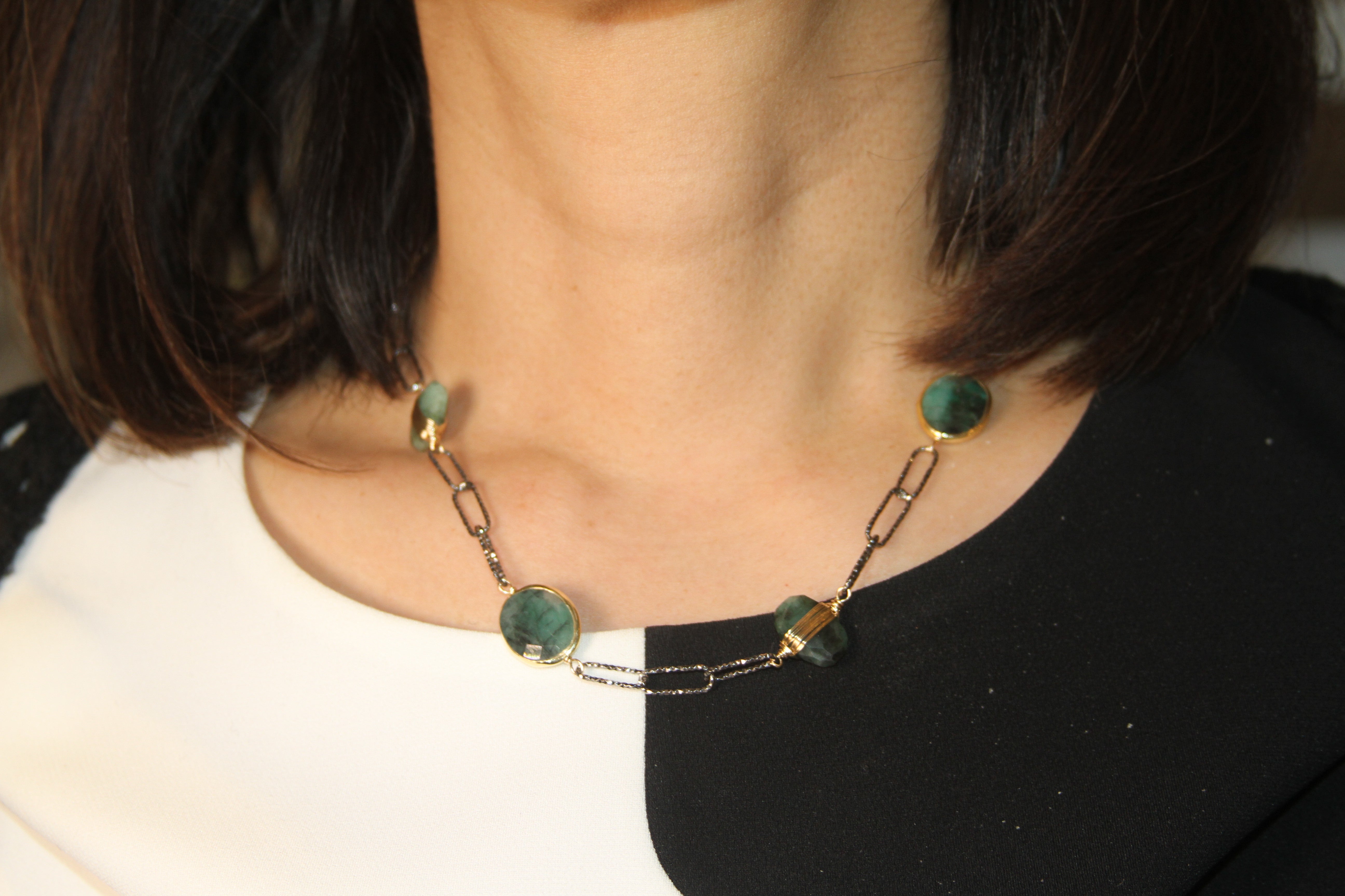 Emerald Gold Wired Silver Paperclip Necklace