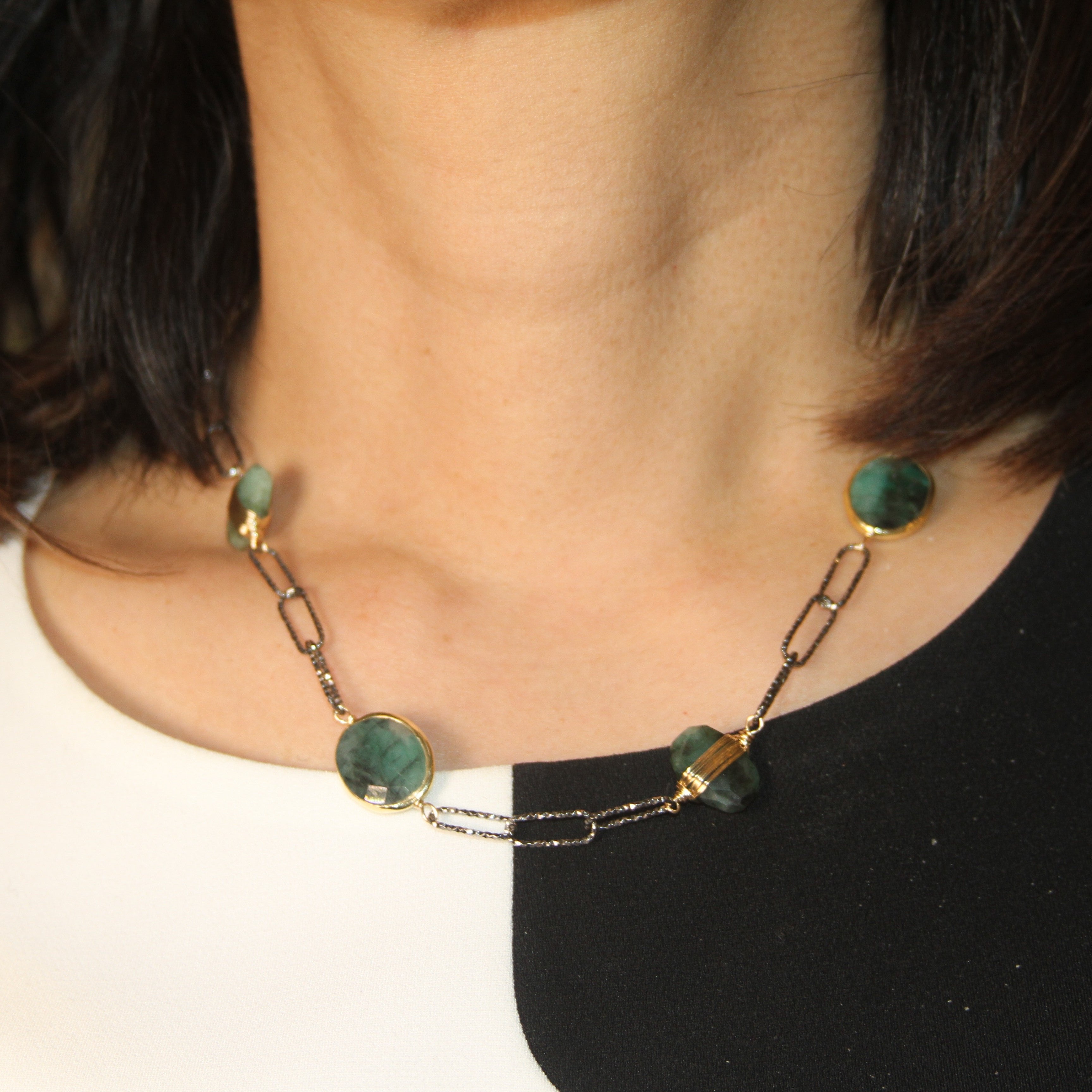 Emerald Gold Wired Silver Paperclip Necklace