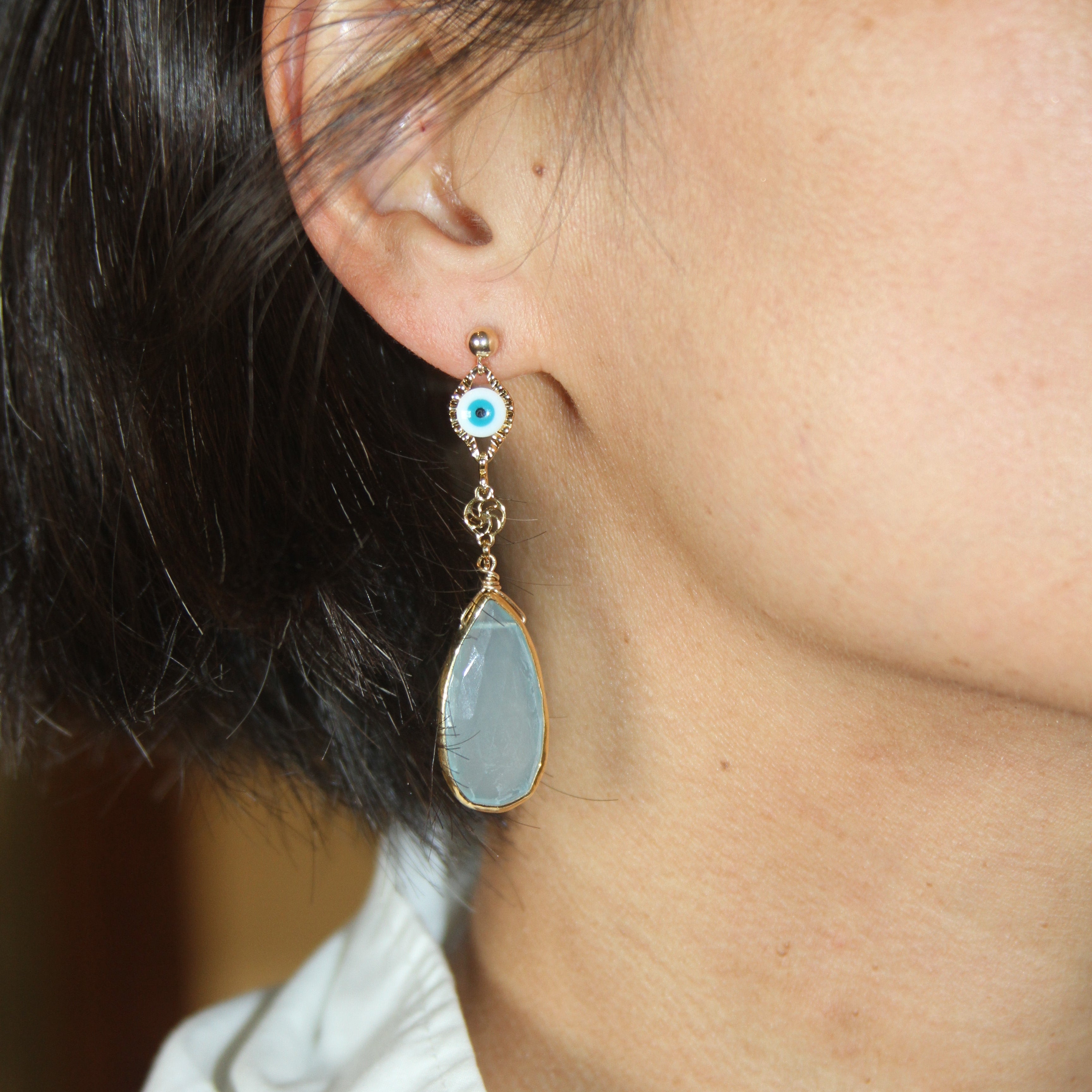 Evil Eye Gem Drop Earrings
