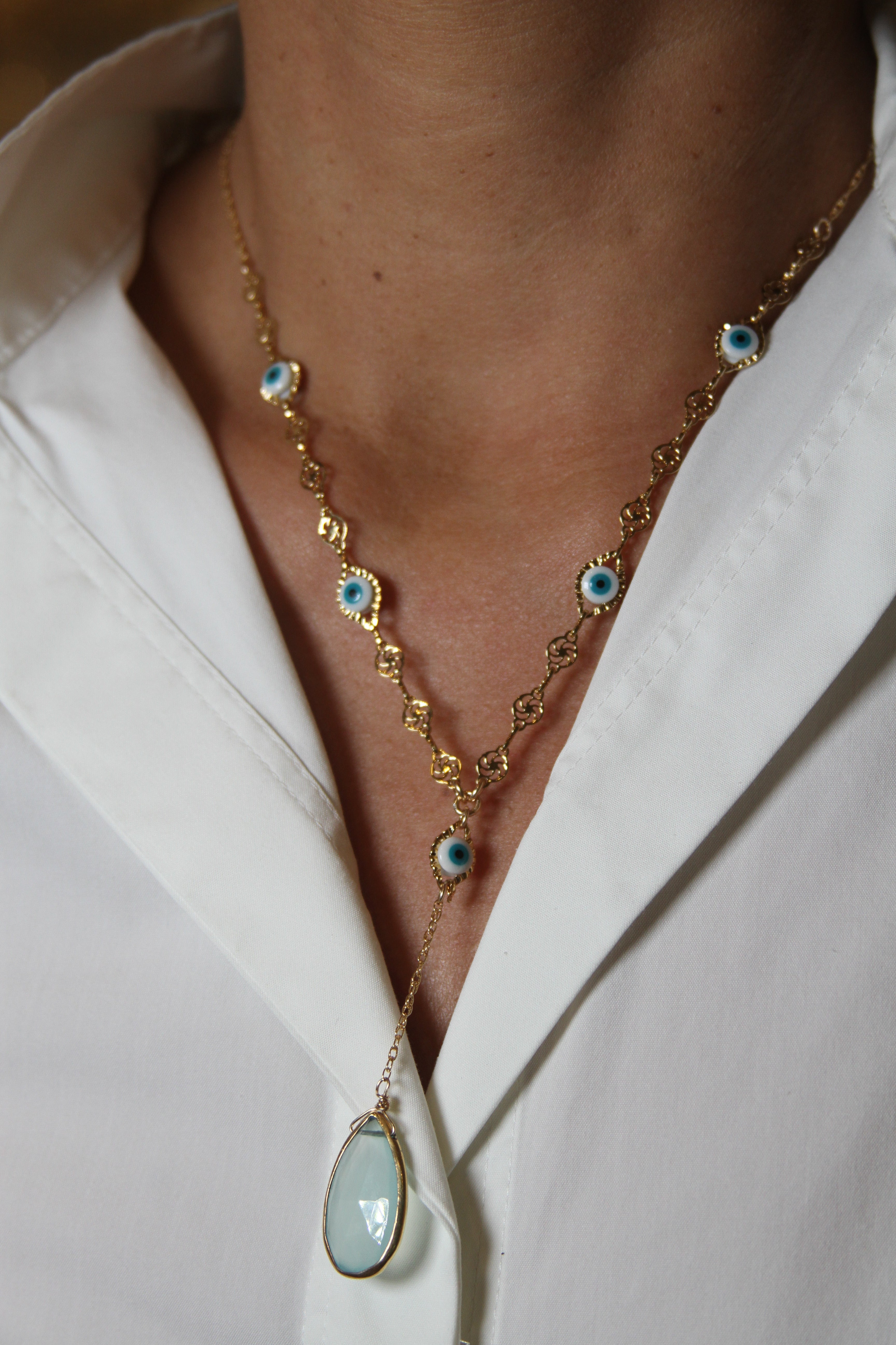 Evil Eye Gem Drop Necklace