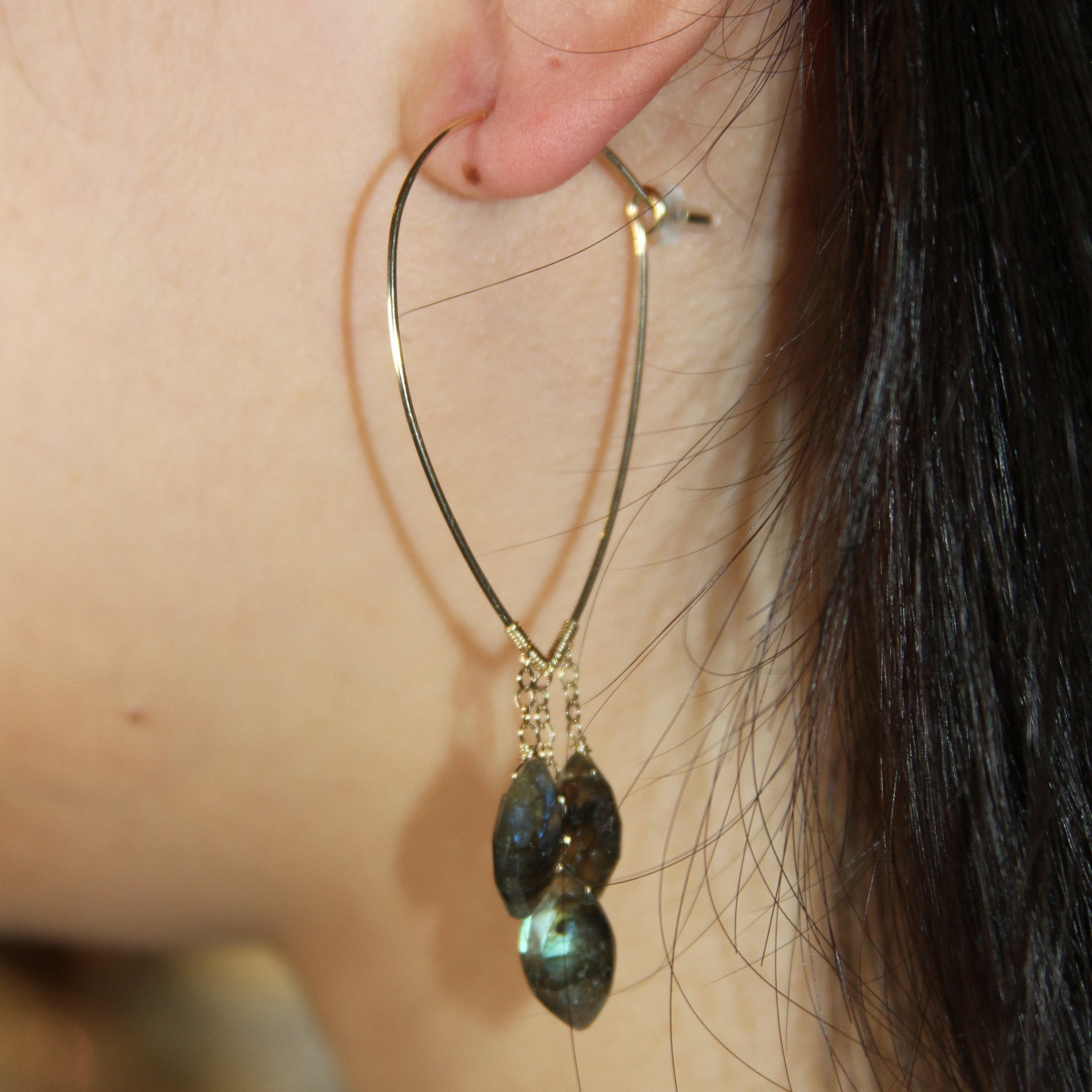 V Bar Trio Leaves Drop Earrings