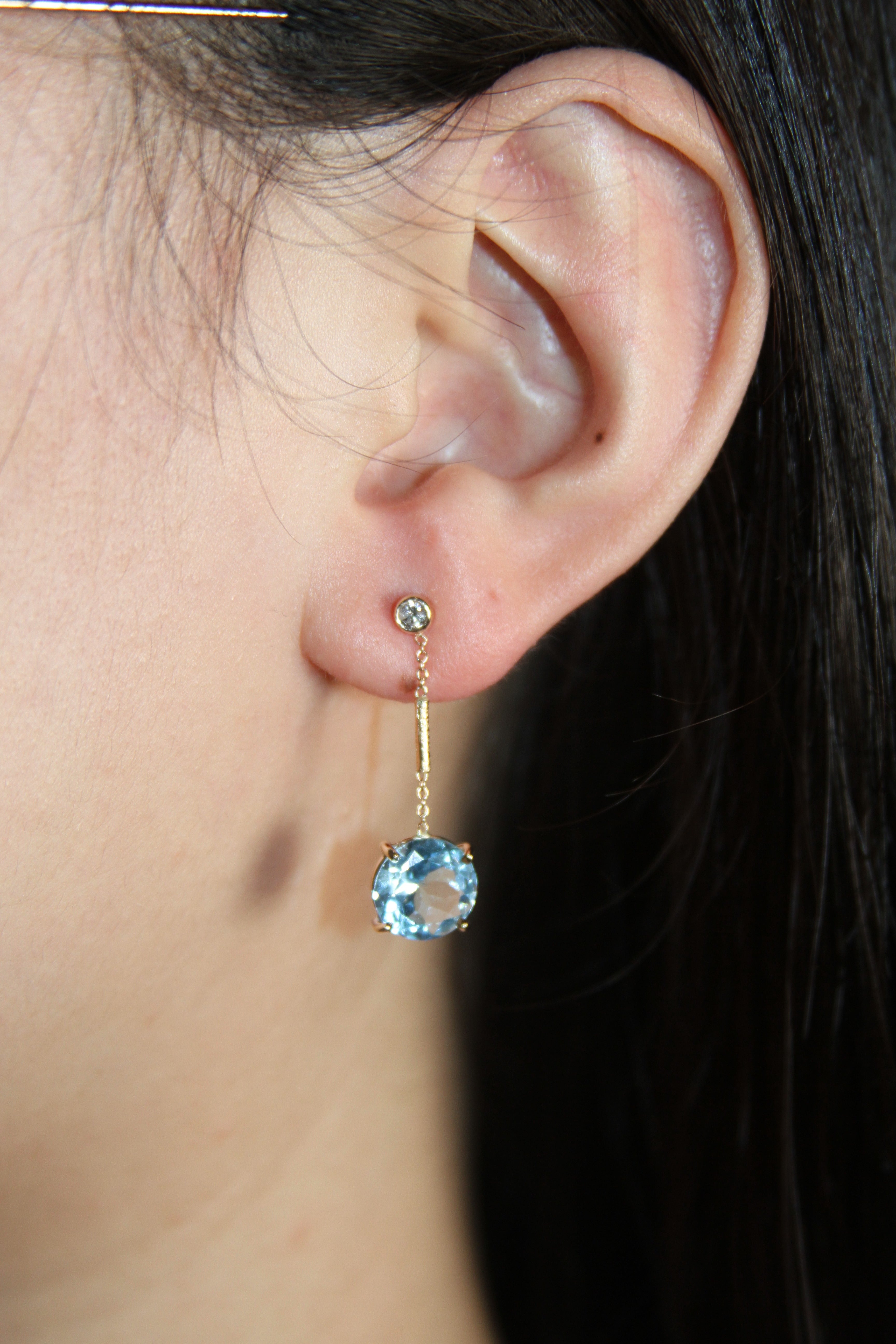 Blue Topaz Dangling Diamond Post Earrings