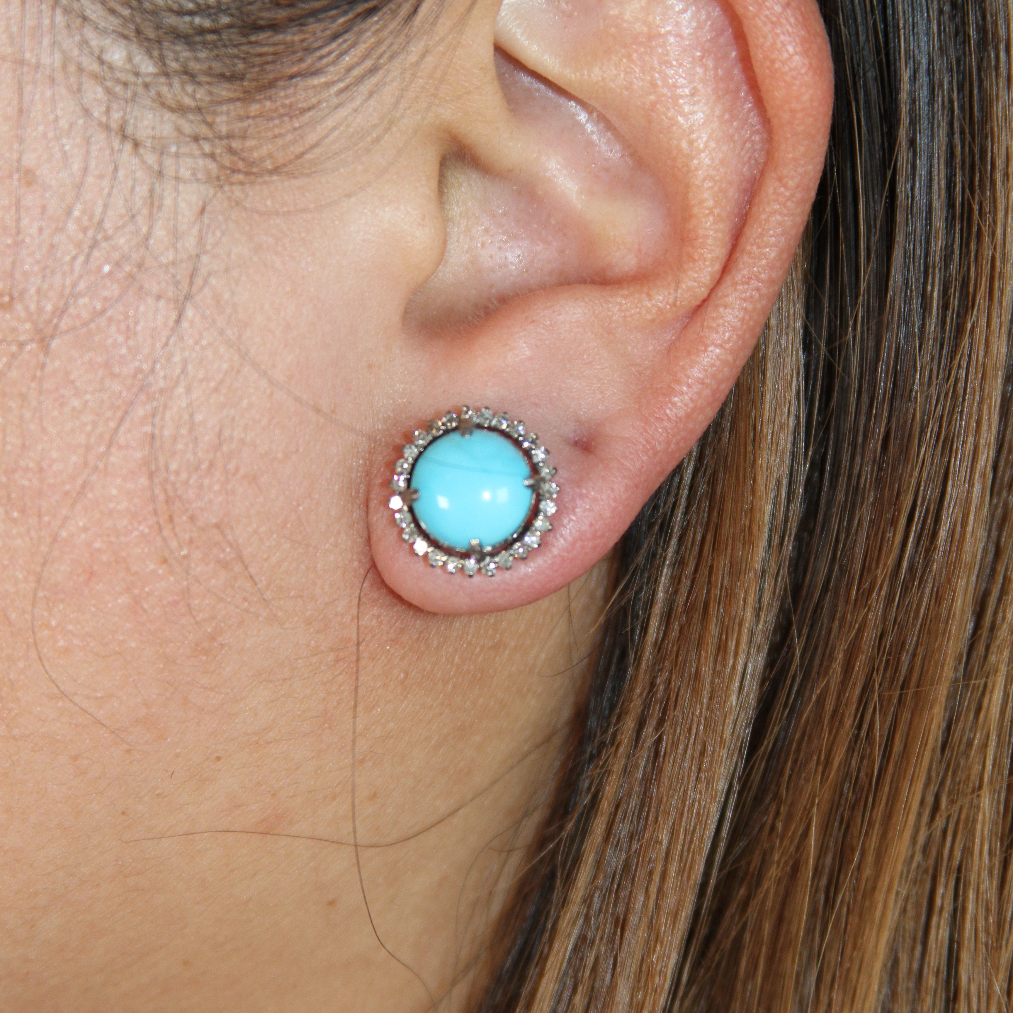 Sleeping Beauty Diamond Silver Studs