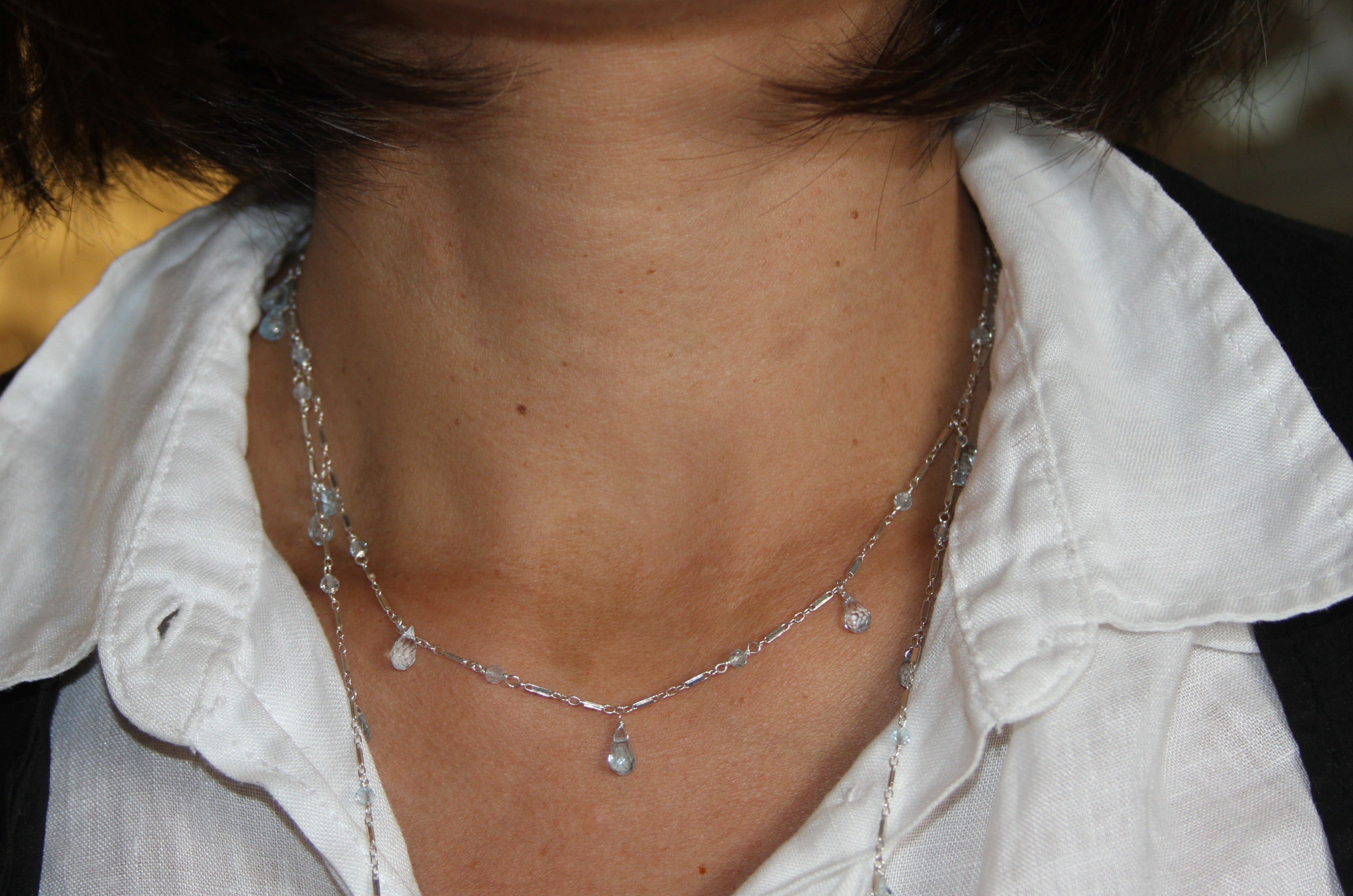 Blue Topaz Teardrop Section Silver Short Necklace