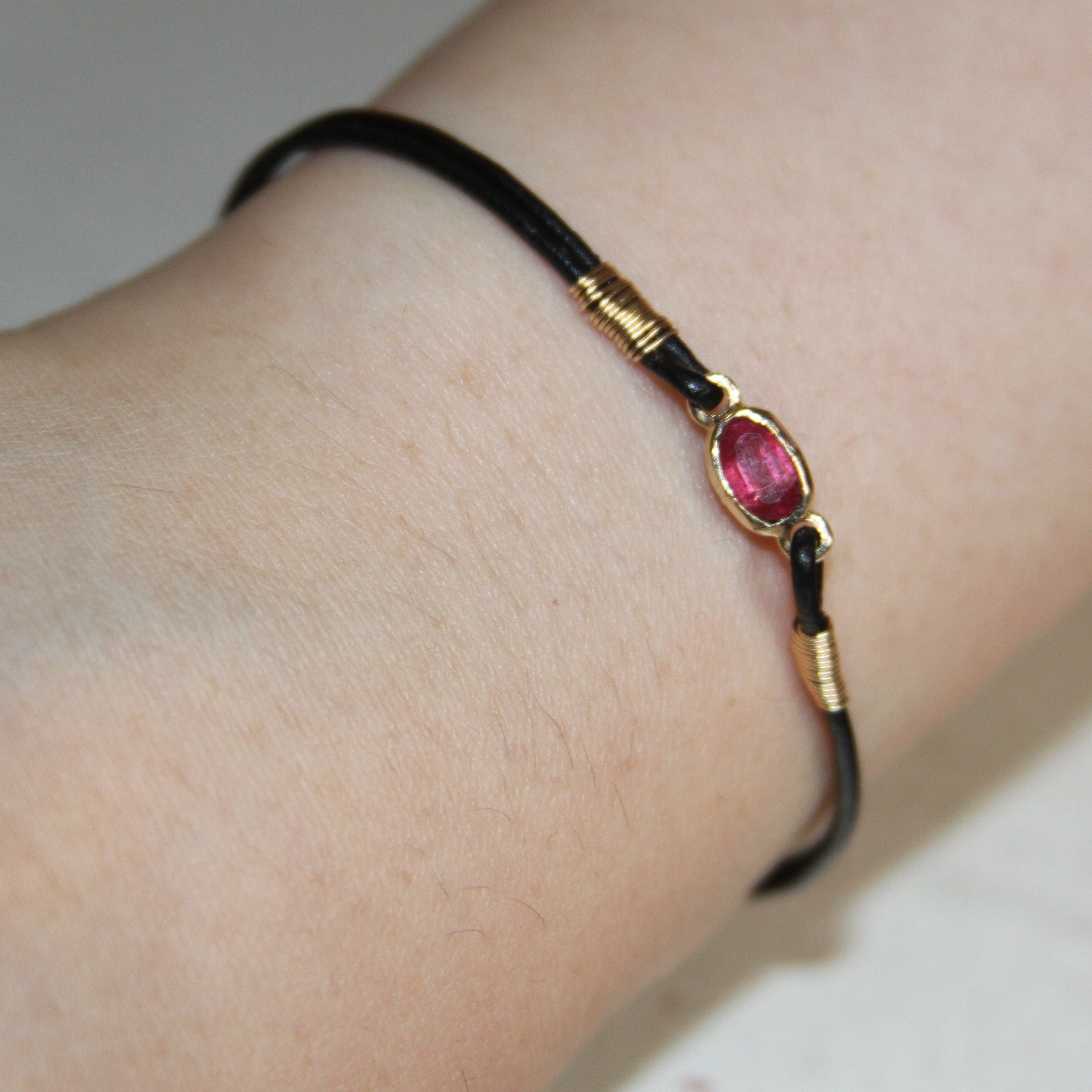 Petite Ruby Double Thin Leather Bracelet