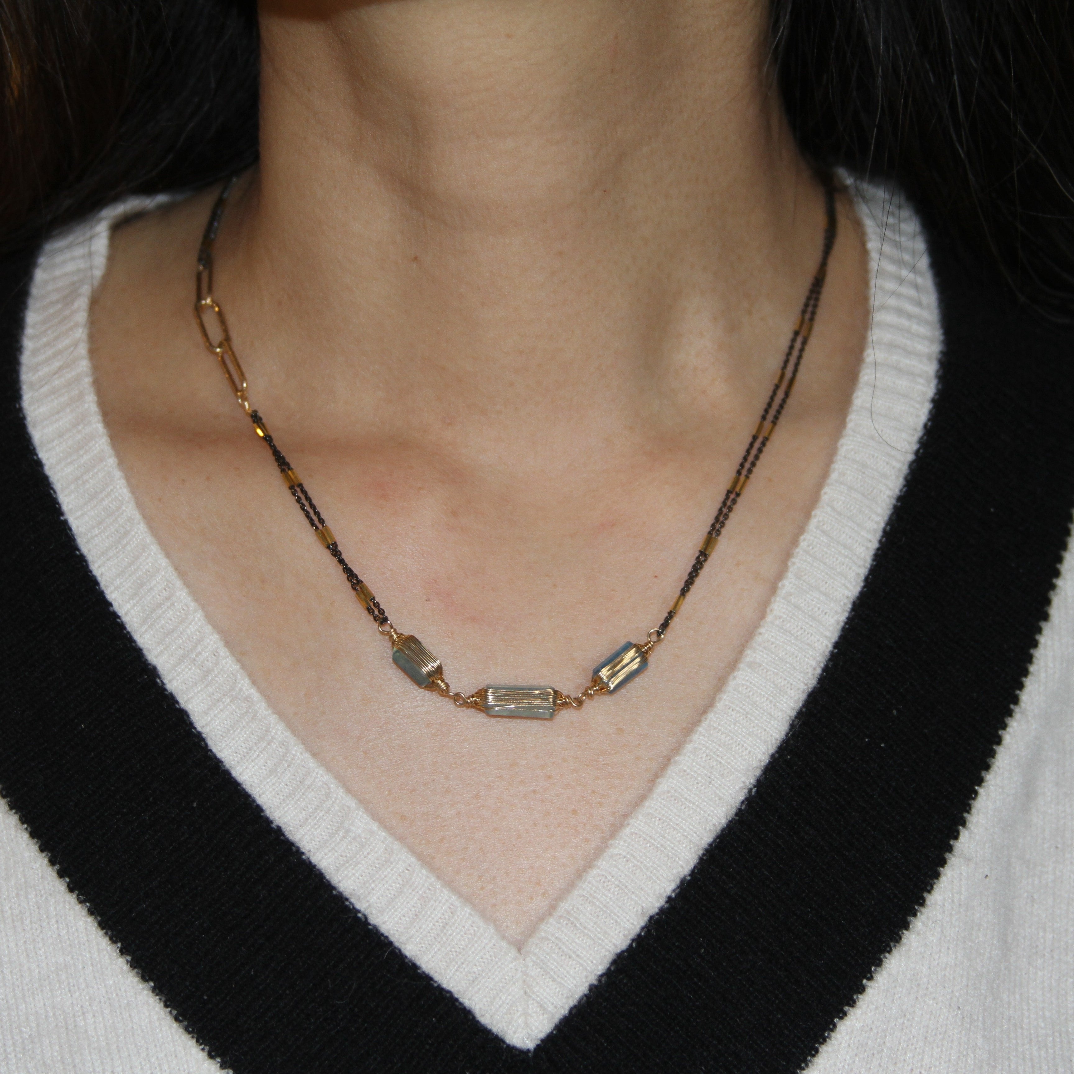 Rosy Trio Gem Mixed Metal Necklace