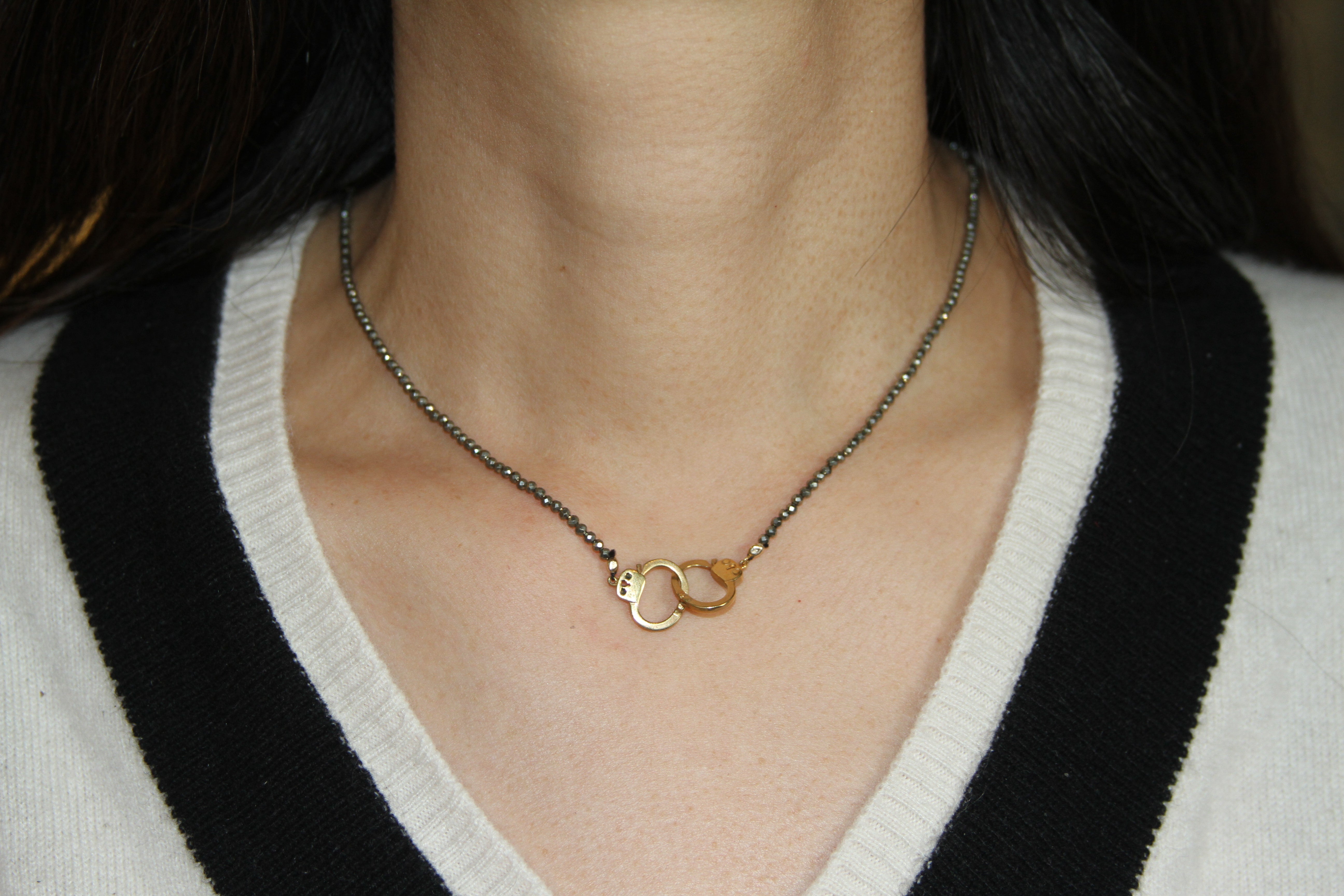 Pyrite Necklace With Gold Plated Handcuff