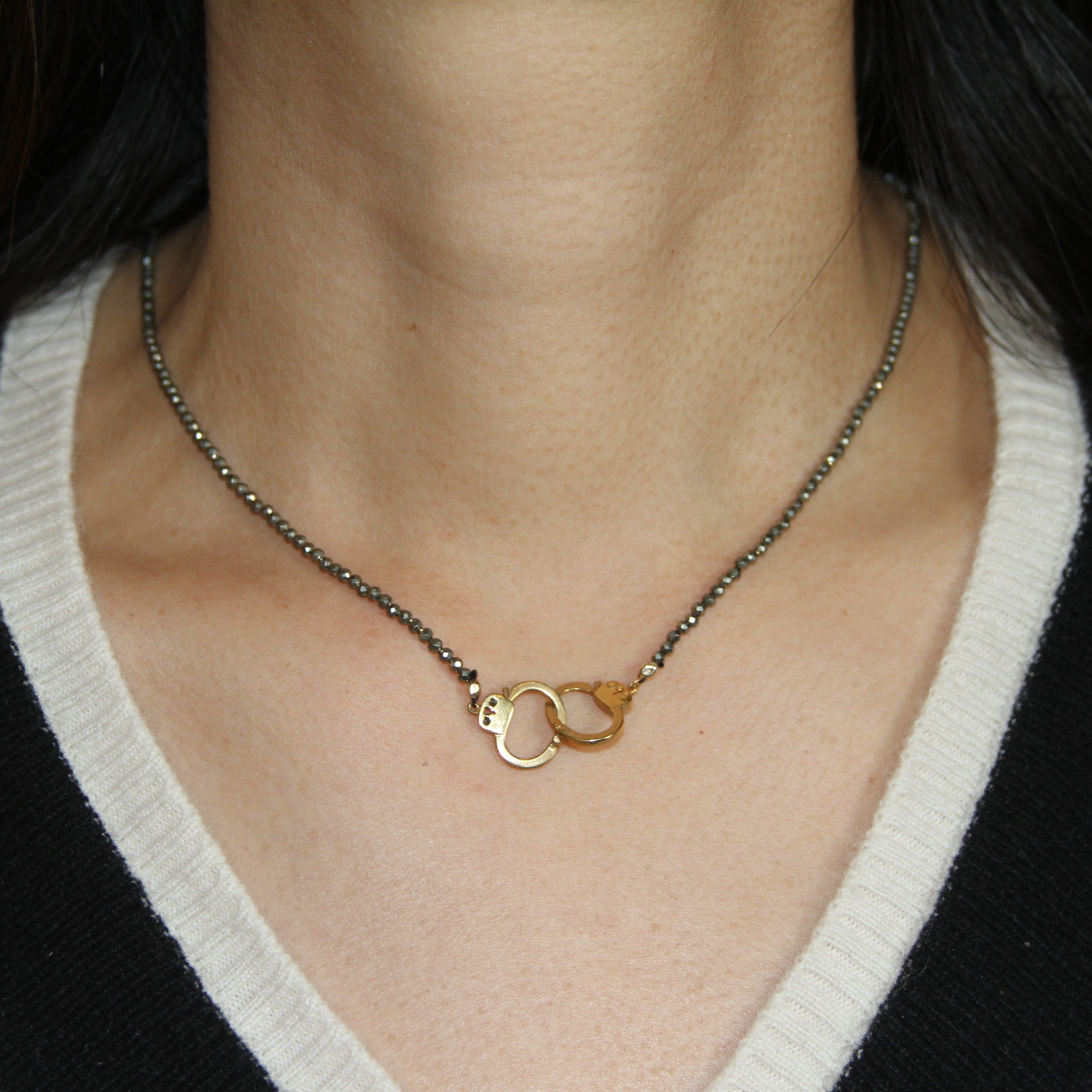 Pyrite Necklace With Gold-Plated Handcuff