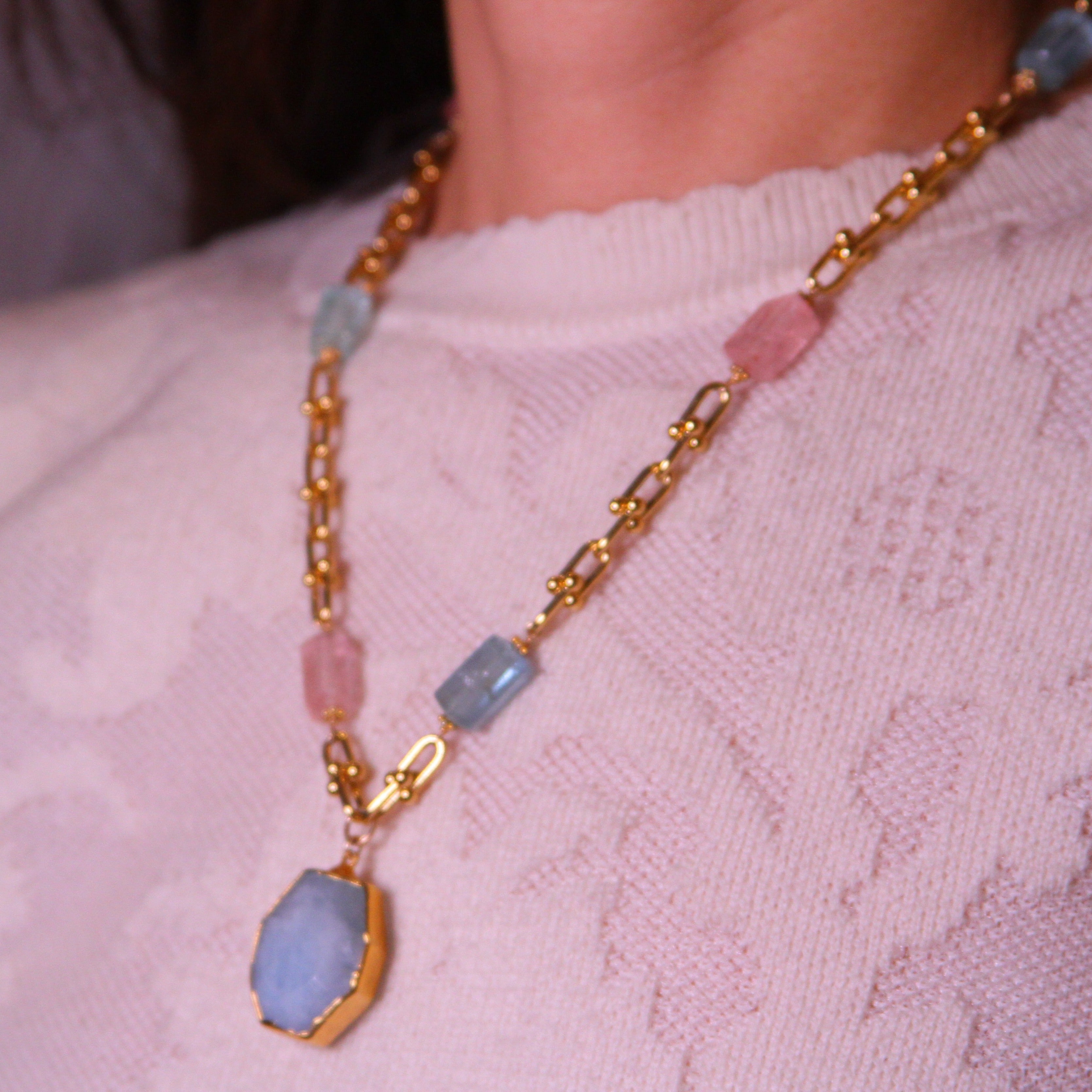 Emma Rainbow Aquamarine Necklace With Pendant