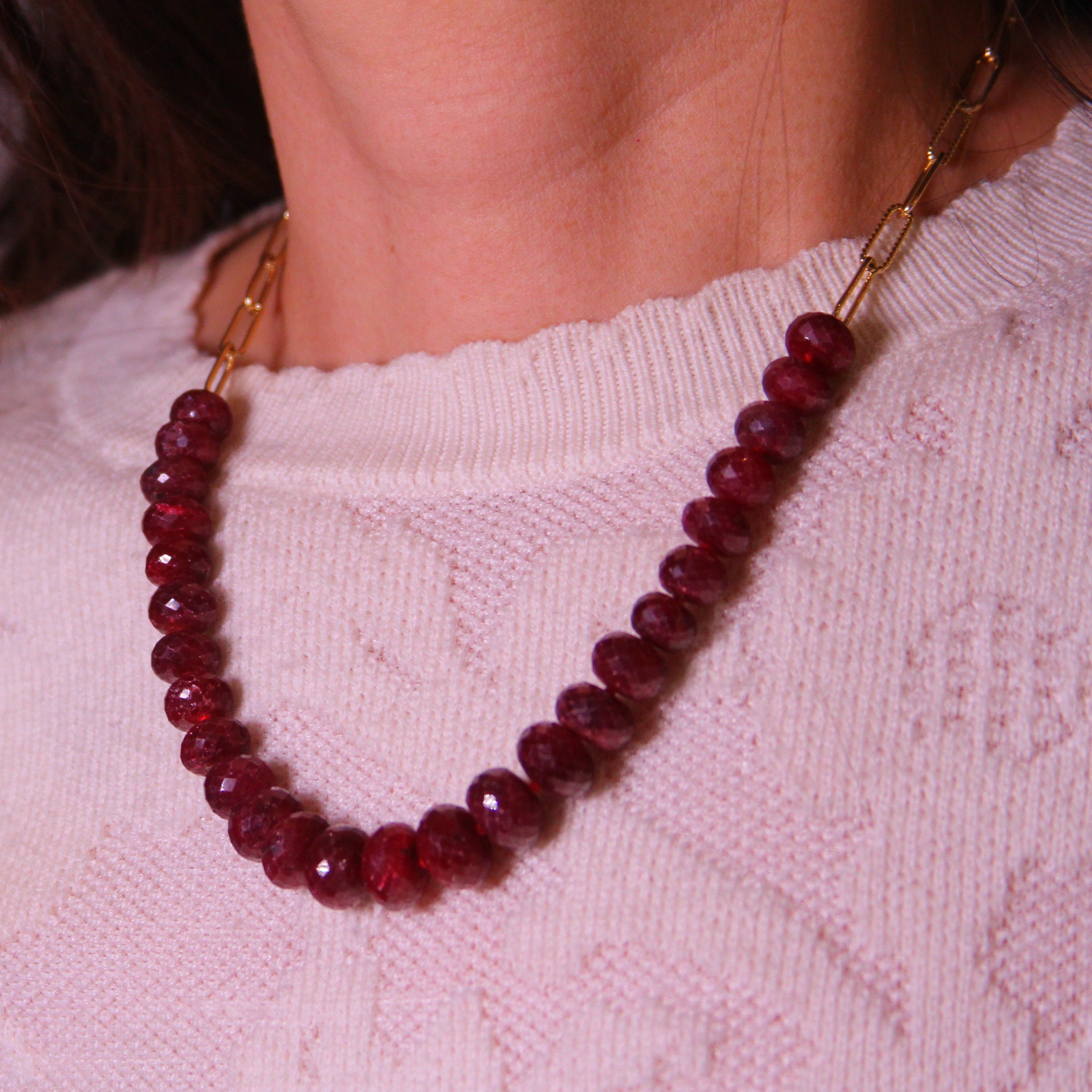 Ruby Beads Paperclip Necklaces