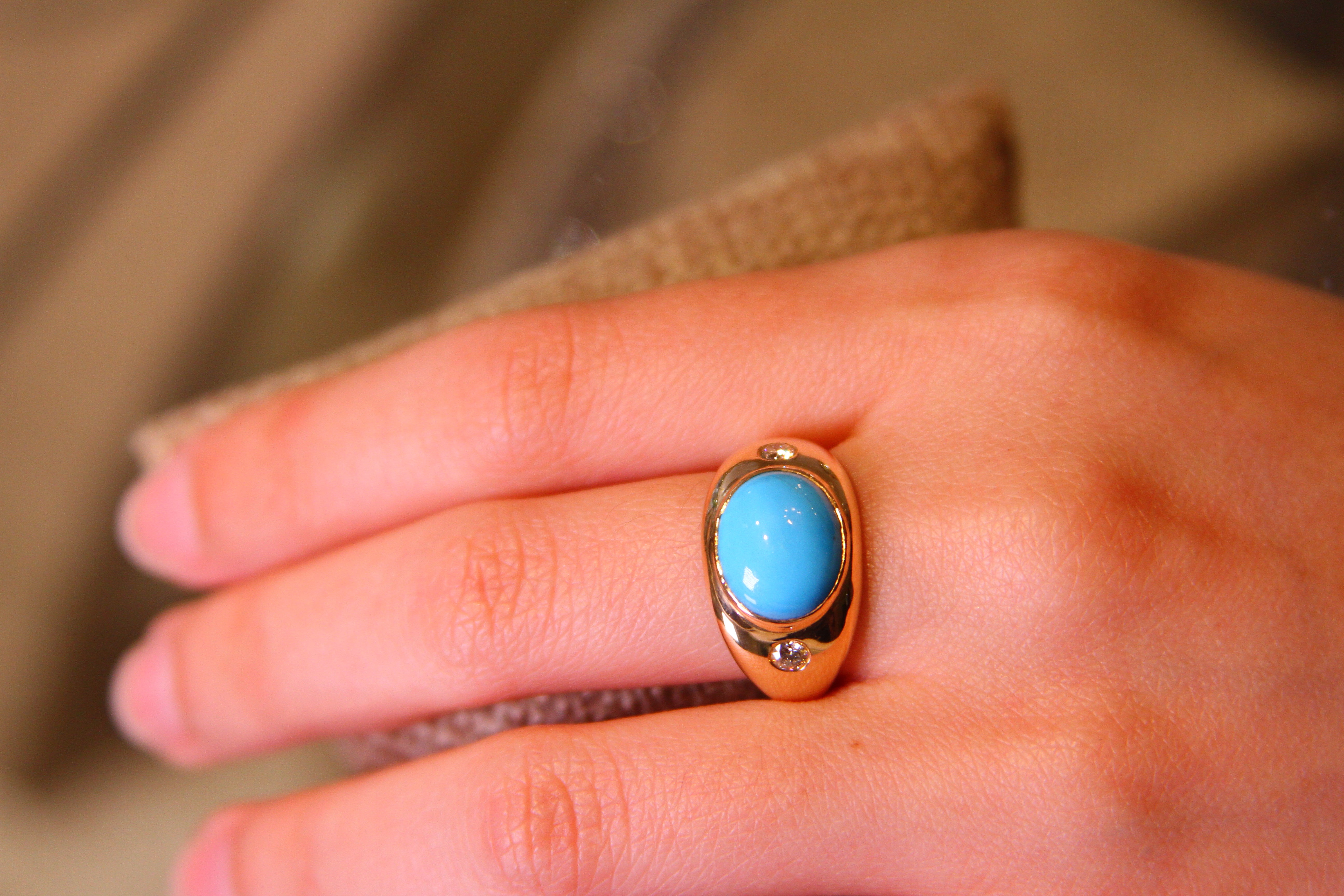 Oval Turquoise Diamond Ring in 14k