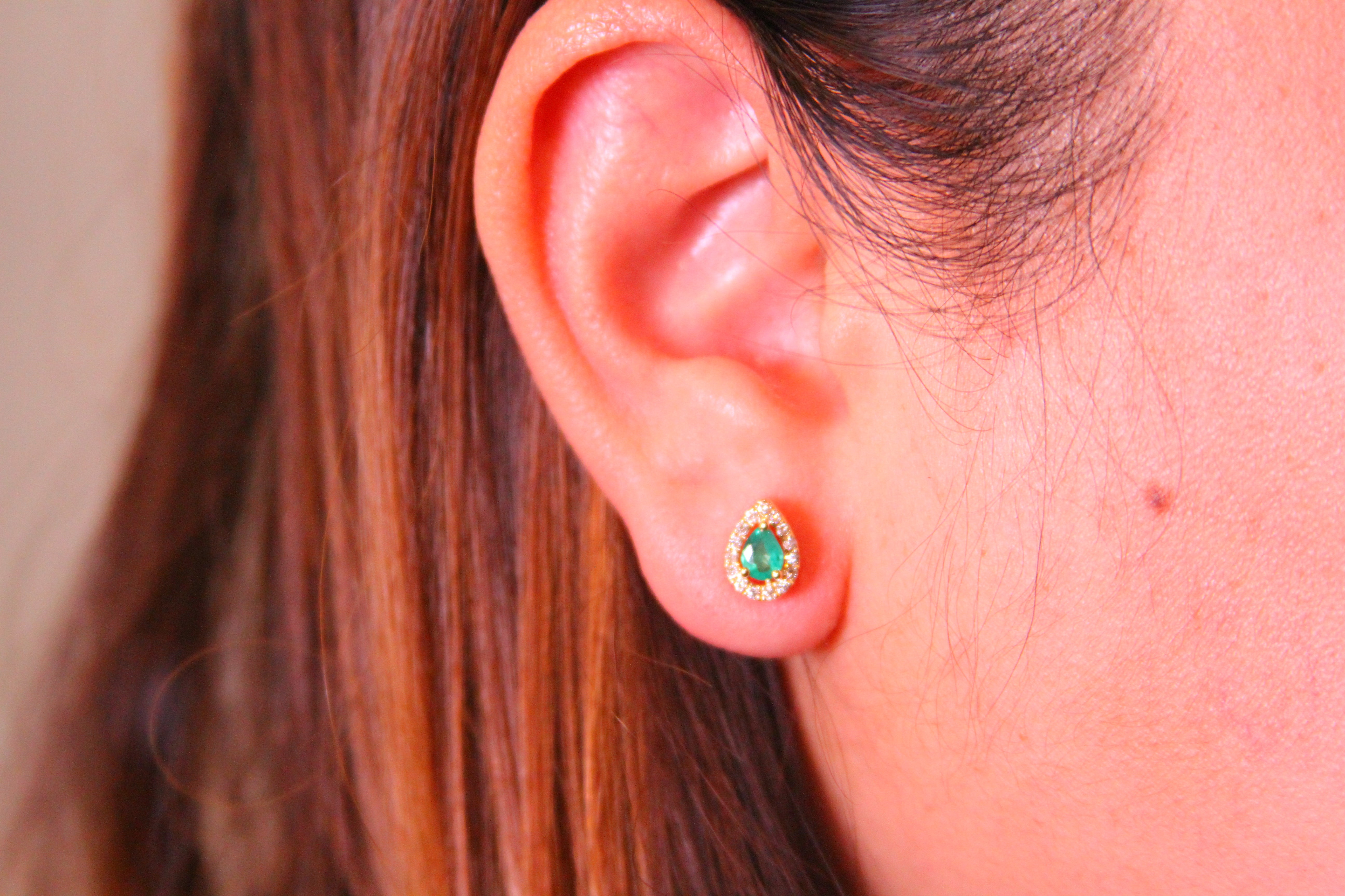 Emerald Diamond Halo Studs Earrings