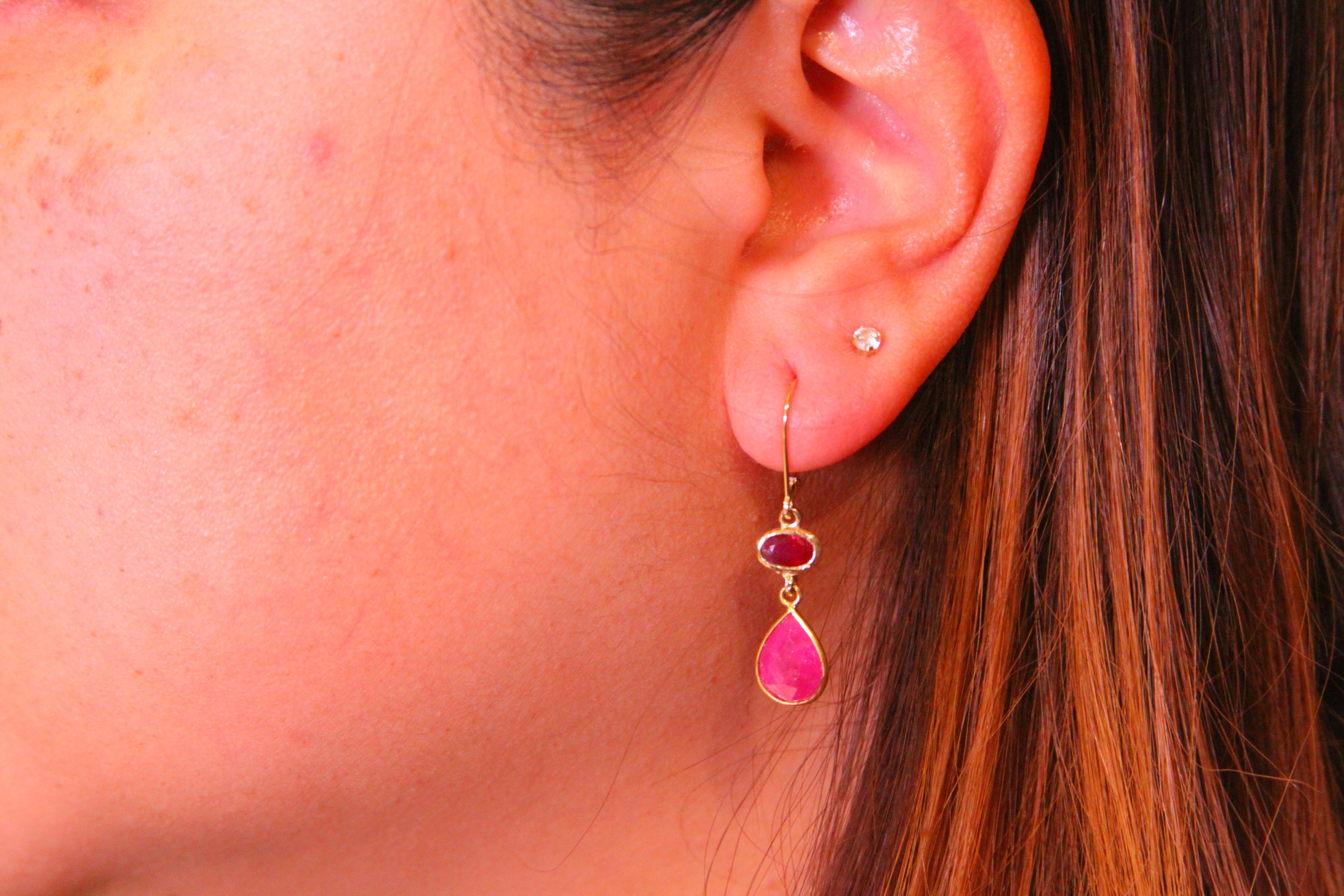 Double Drop Ruby Earrings in 14k