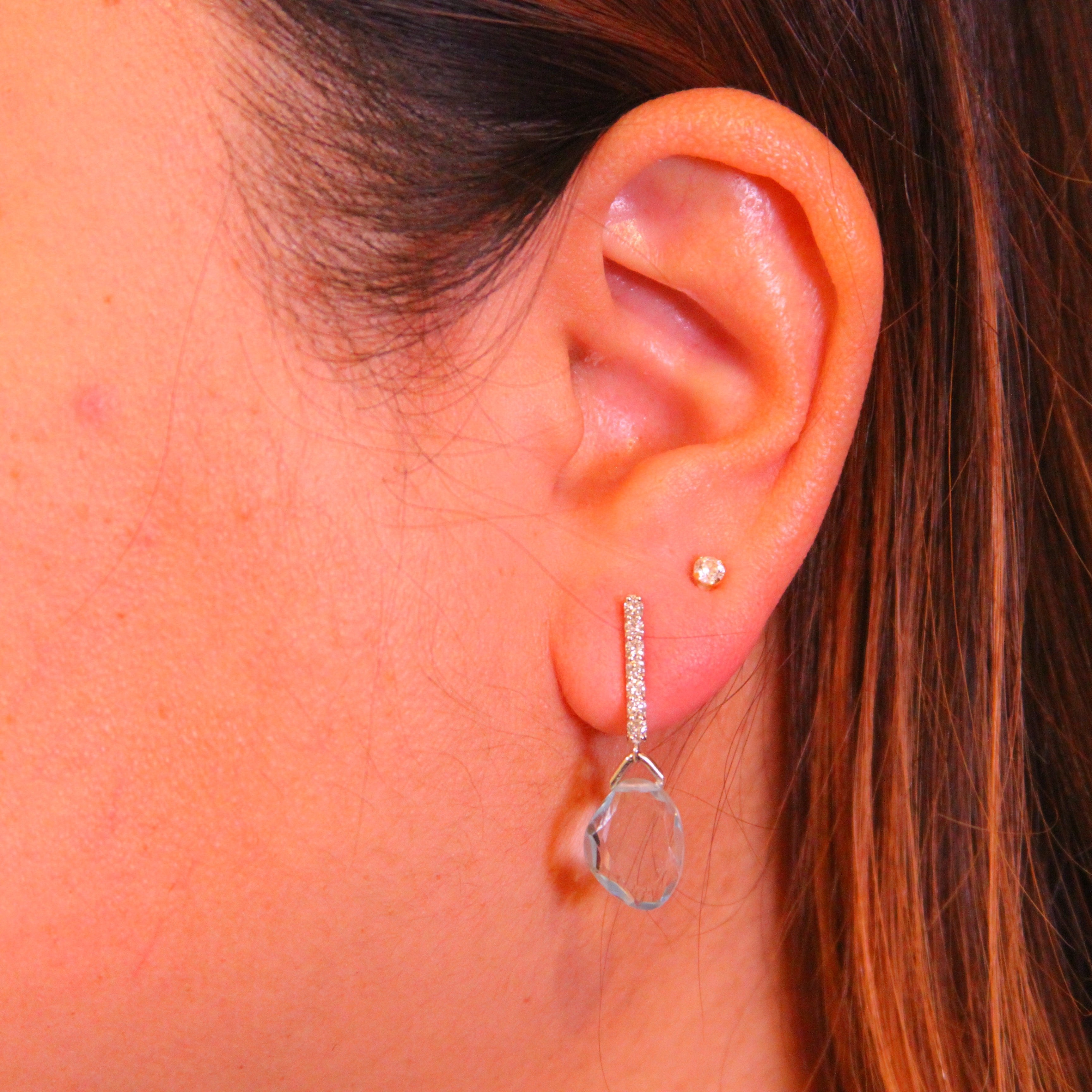 Slice Blue Topaz Diamond Bar Studs Earrings